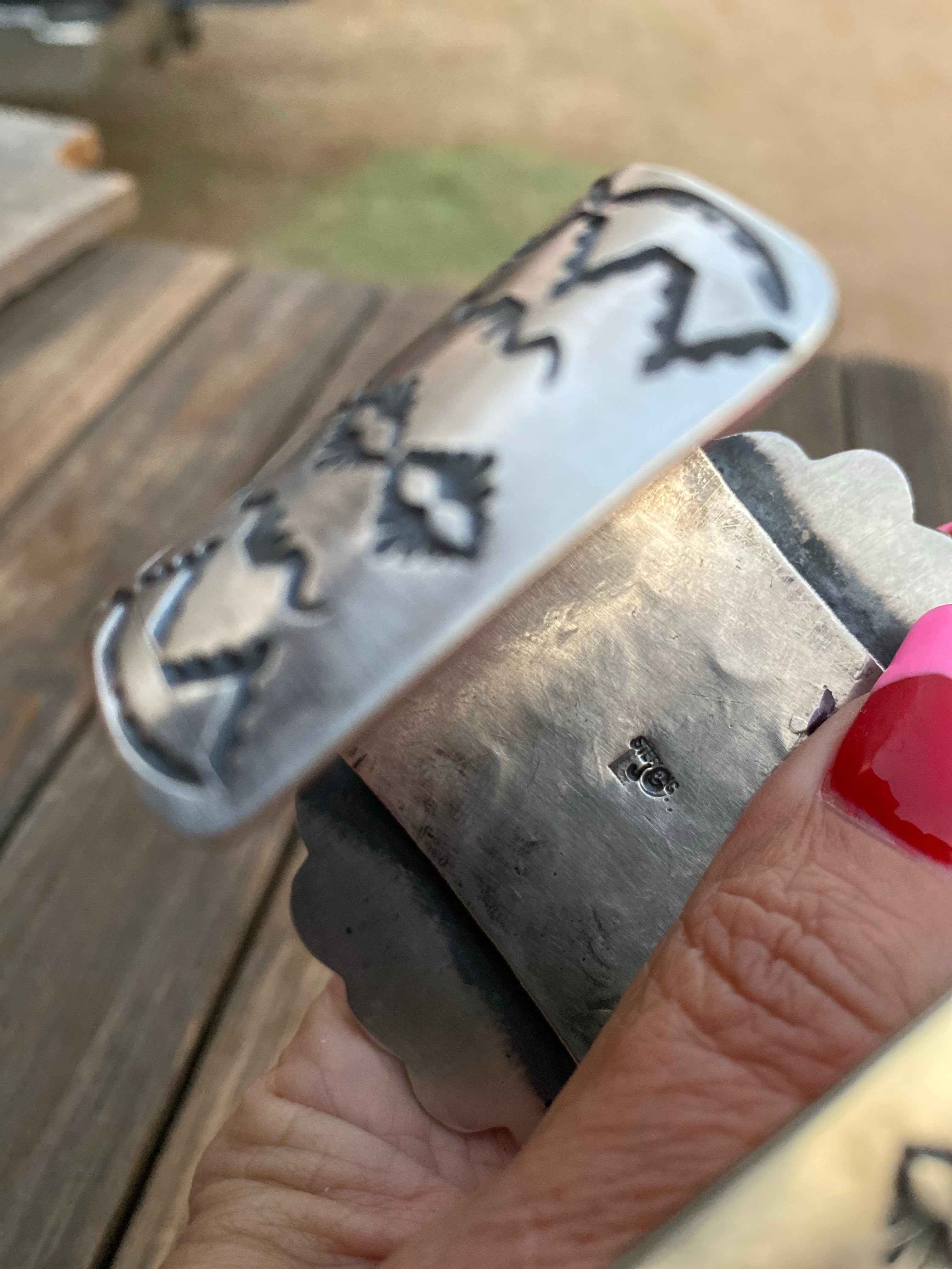 Handcrafted Kingman Turquoise & Spiny Sterling Silver Bracelet Signed /