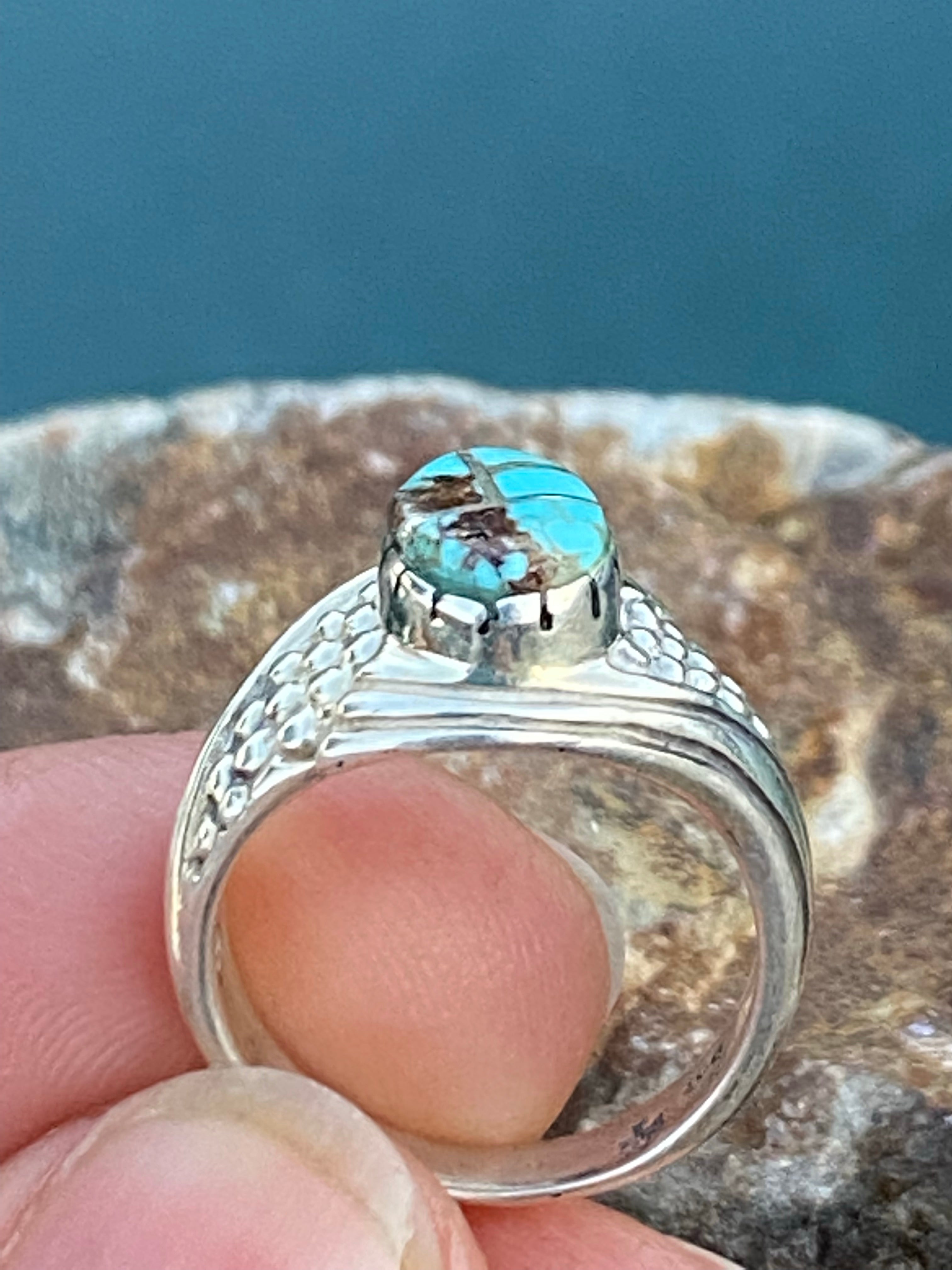 Handcrafted Turquoise 8 Sterling Silver Ring Sz 5.5