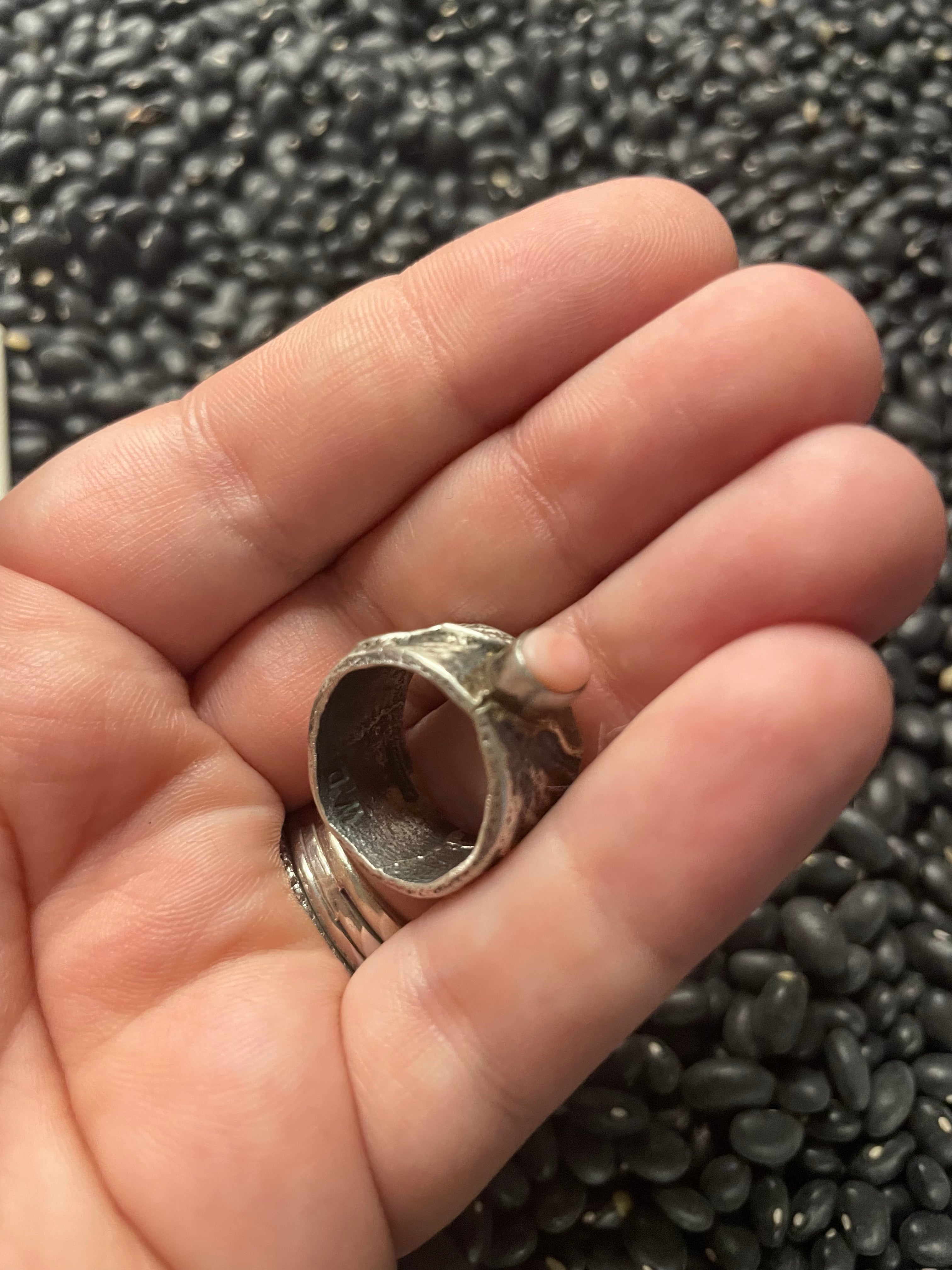 Handcrafted Pink Conch Tufa Cast Ring Signed