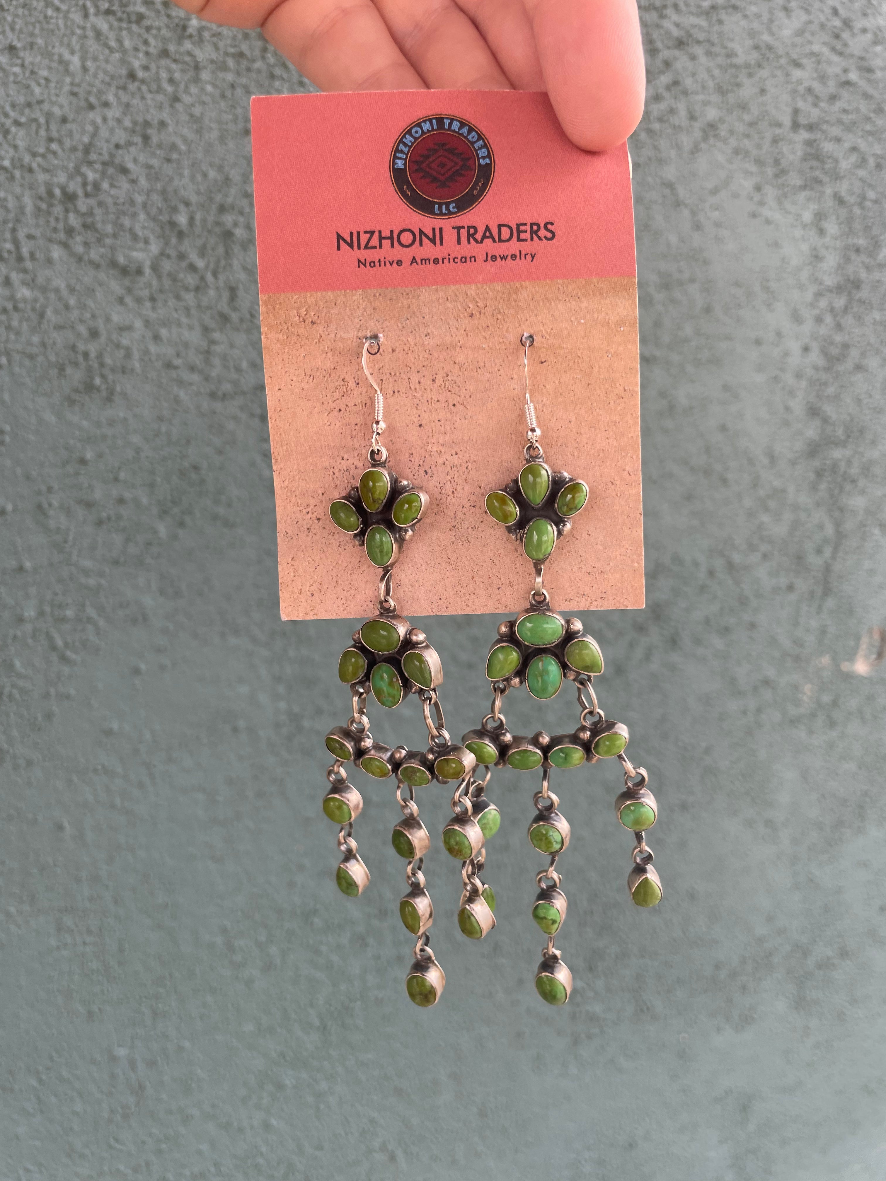 Handcrafted Sterling Silver And Sonoran Gold Turquoise Dangle Earrings Signed