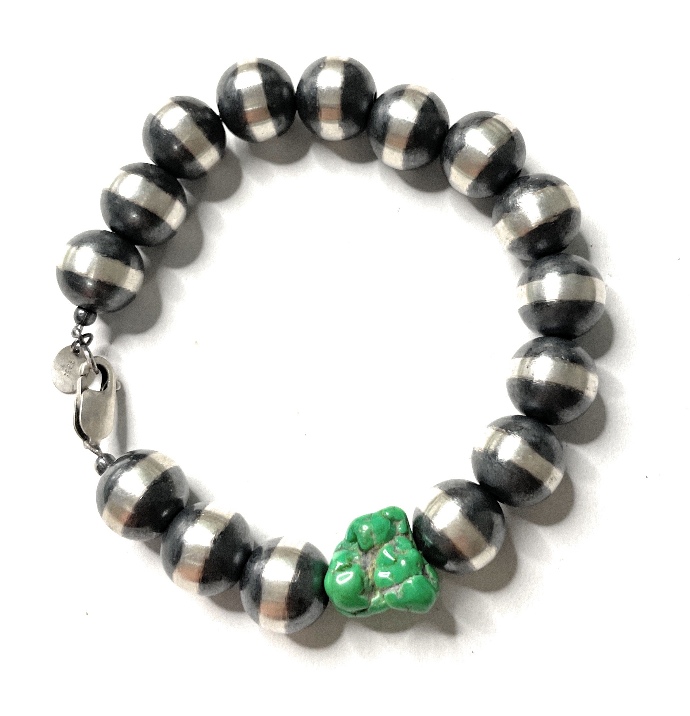 Handcrafted Sterling Silver And Natural Kingman 12mm Beaded Bracelet