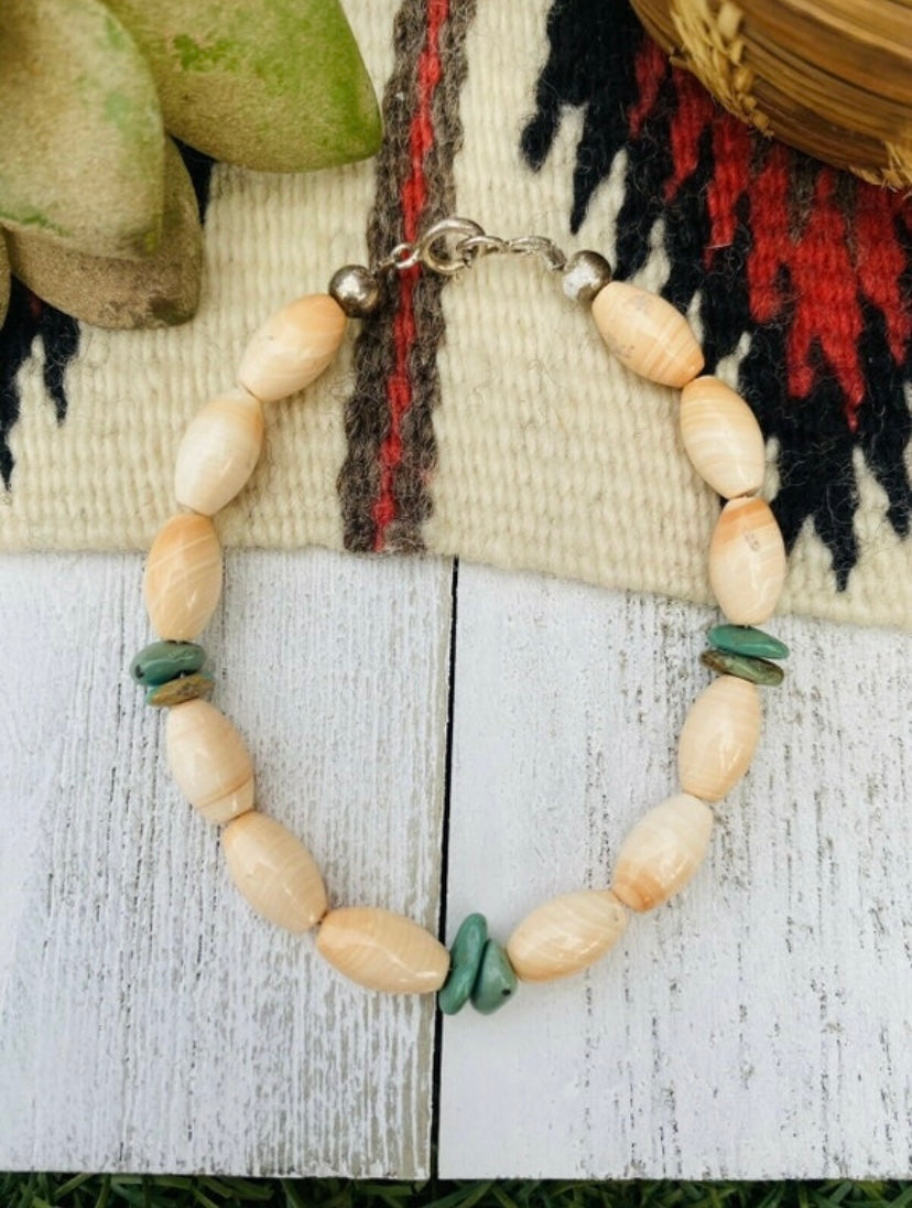 Handcrafted Sterling Silver Shell & Turquoise Bracelet