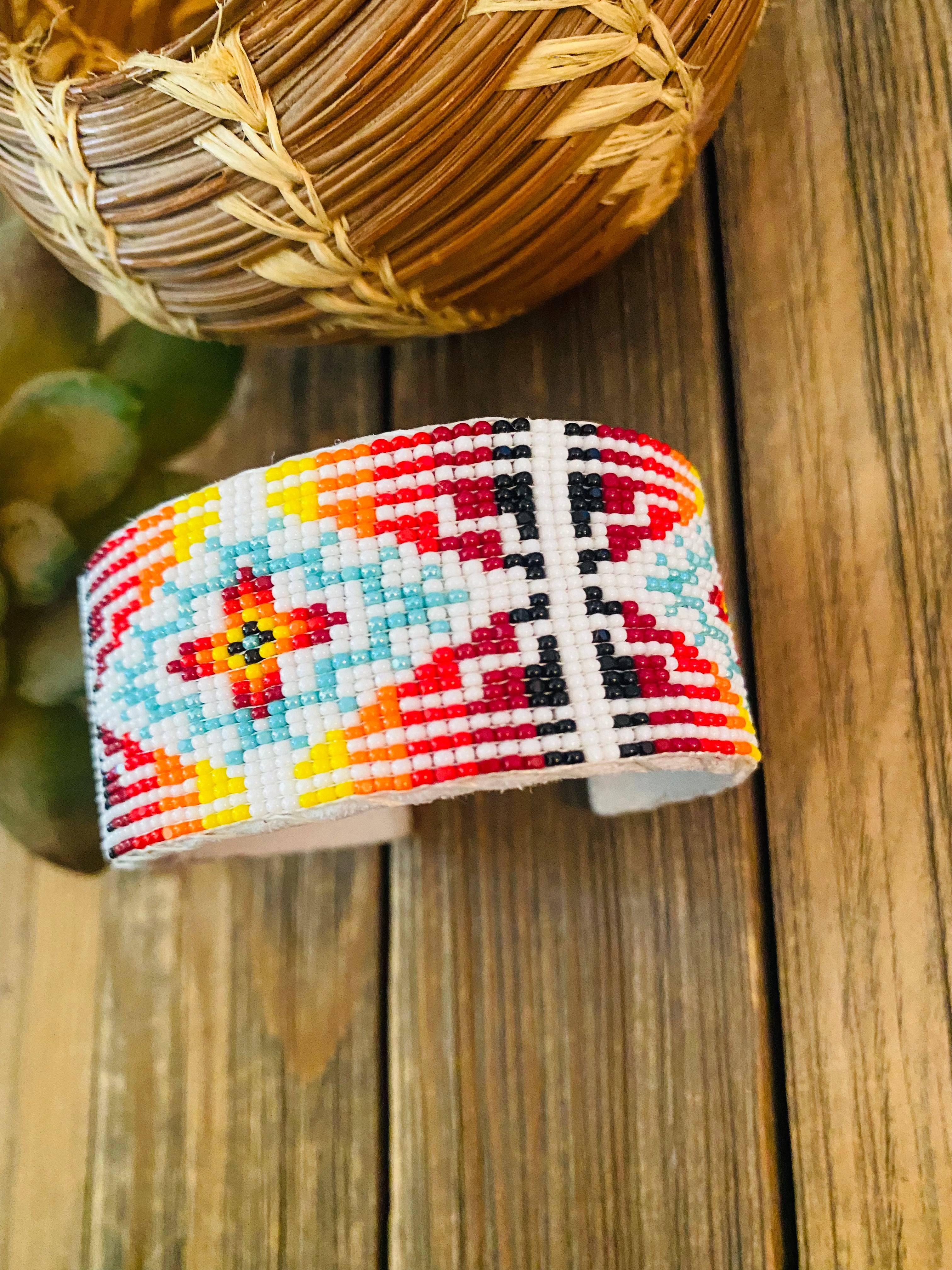 Handcrafted Made Beaded Leather Bracelet