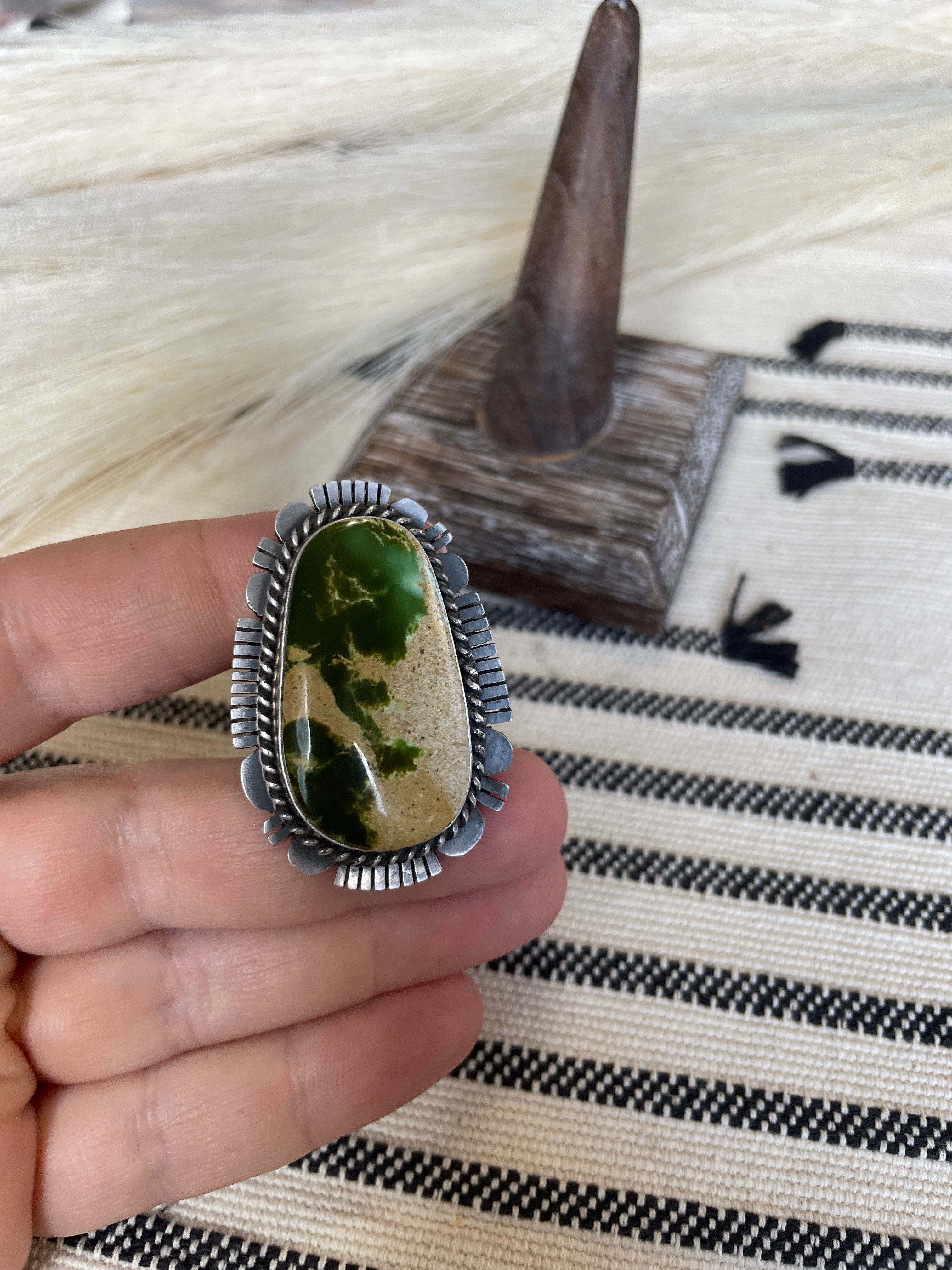 Navajo Turquoise & Sterling Silver Ring Size 8.5 Signed Russell Sam