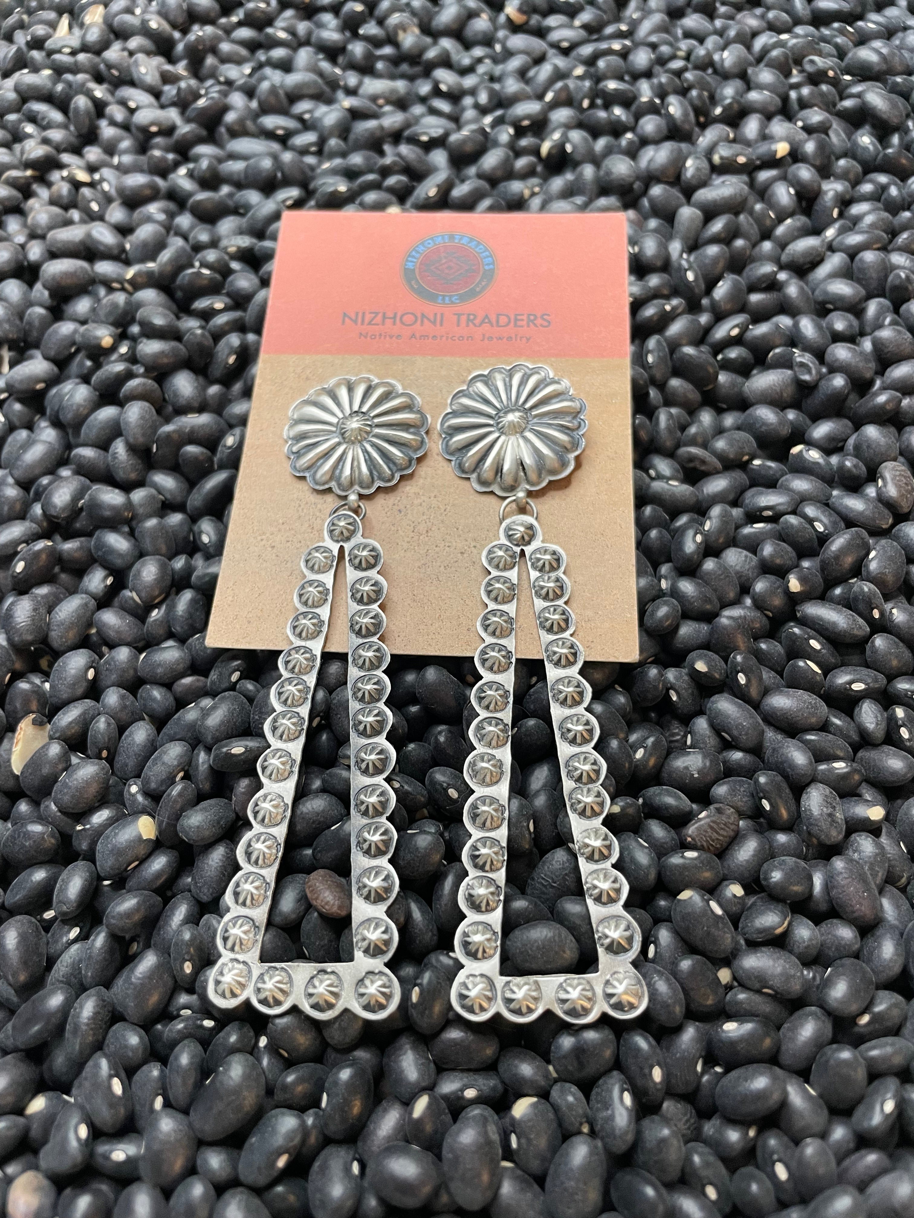 Handcrafted Sterling Silver Concho Dangle Earrings By Eugene Charley