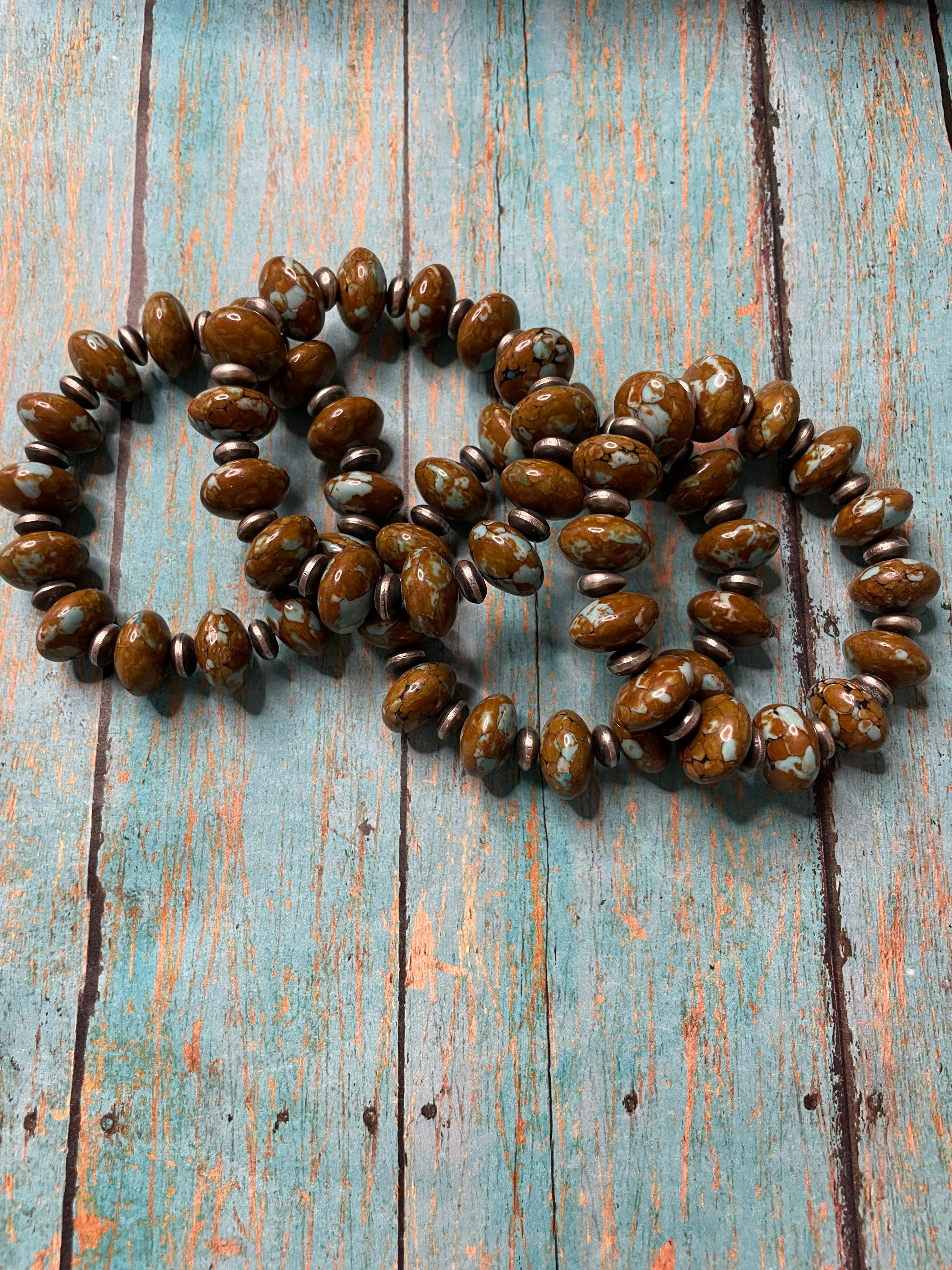 Handcrafted Sterling Silver Stretchy Natural #8 Turquoise Beaded Bracelet