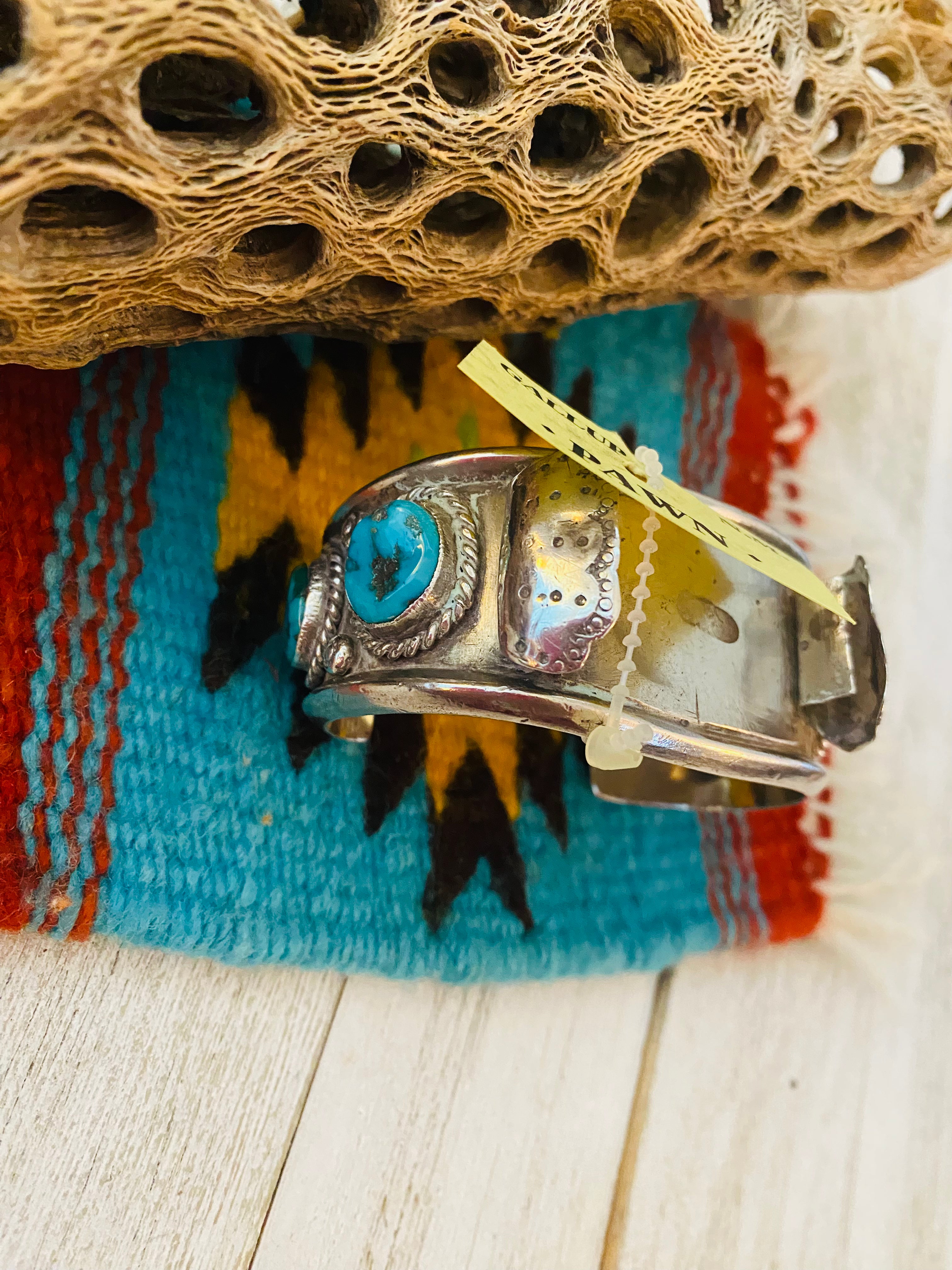 Old Pawn Vintage Navajo Kingman Turquoise & Sterling Silver Watch Cuff