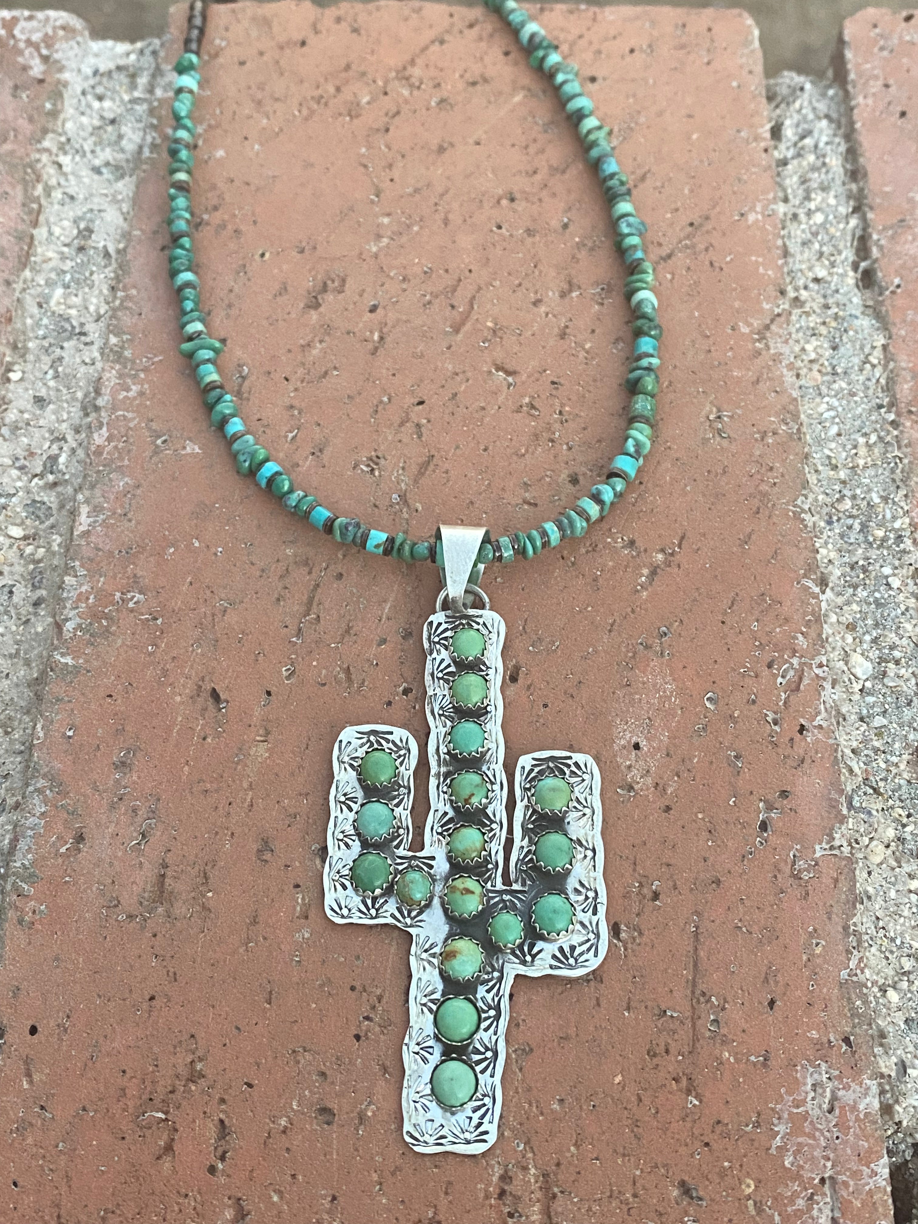 Handcrafted Royston Turquoise Saguaro Sterling Necklace
