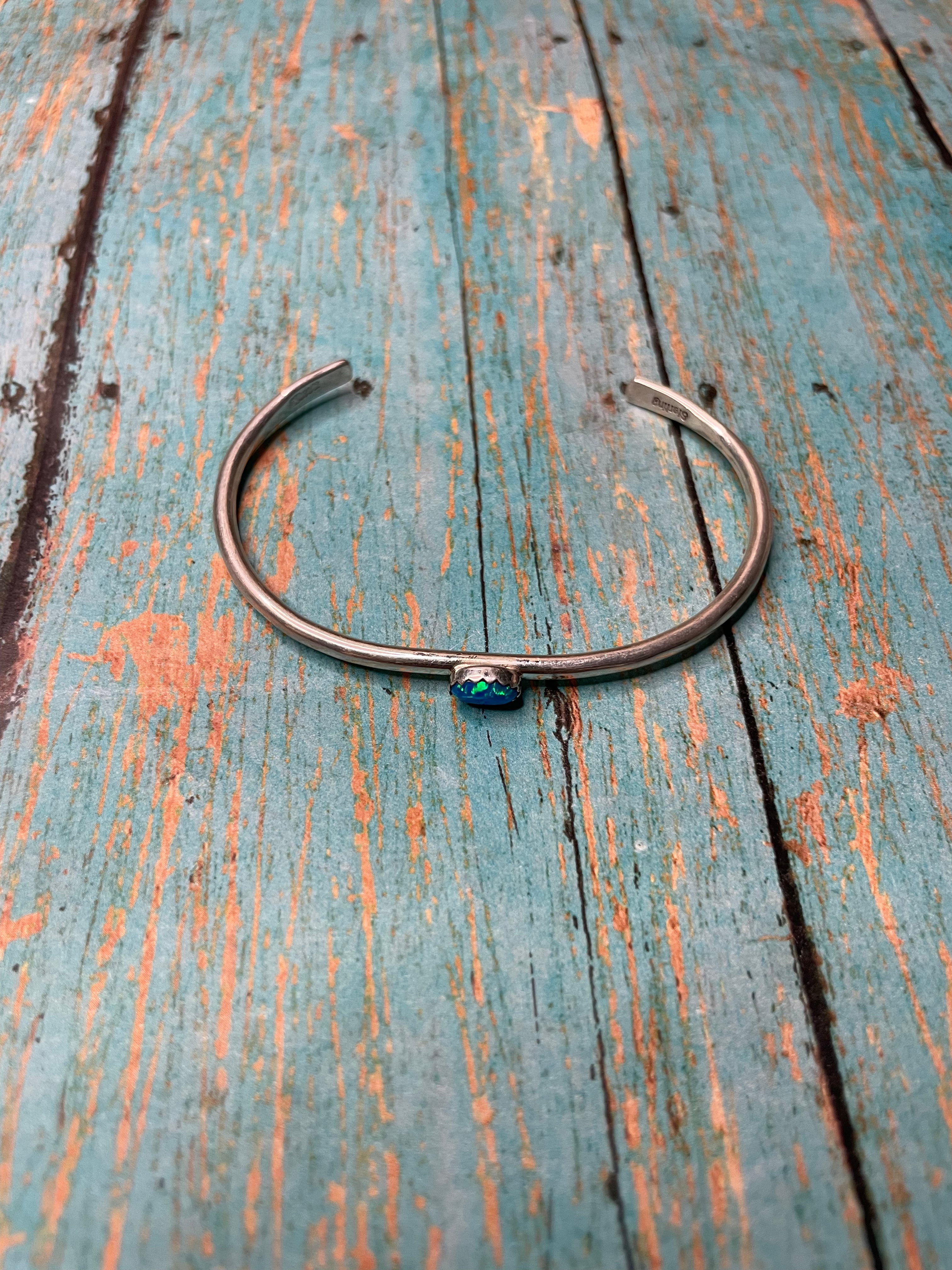 Handcrafted Sterling Silver & Blue Opal Cuff Bracelet