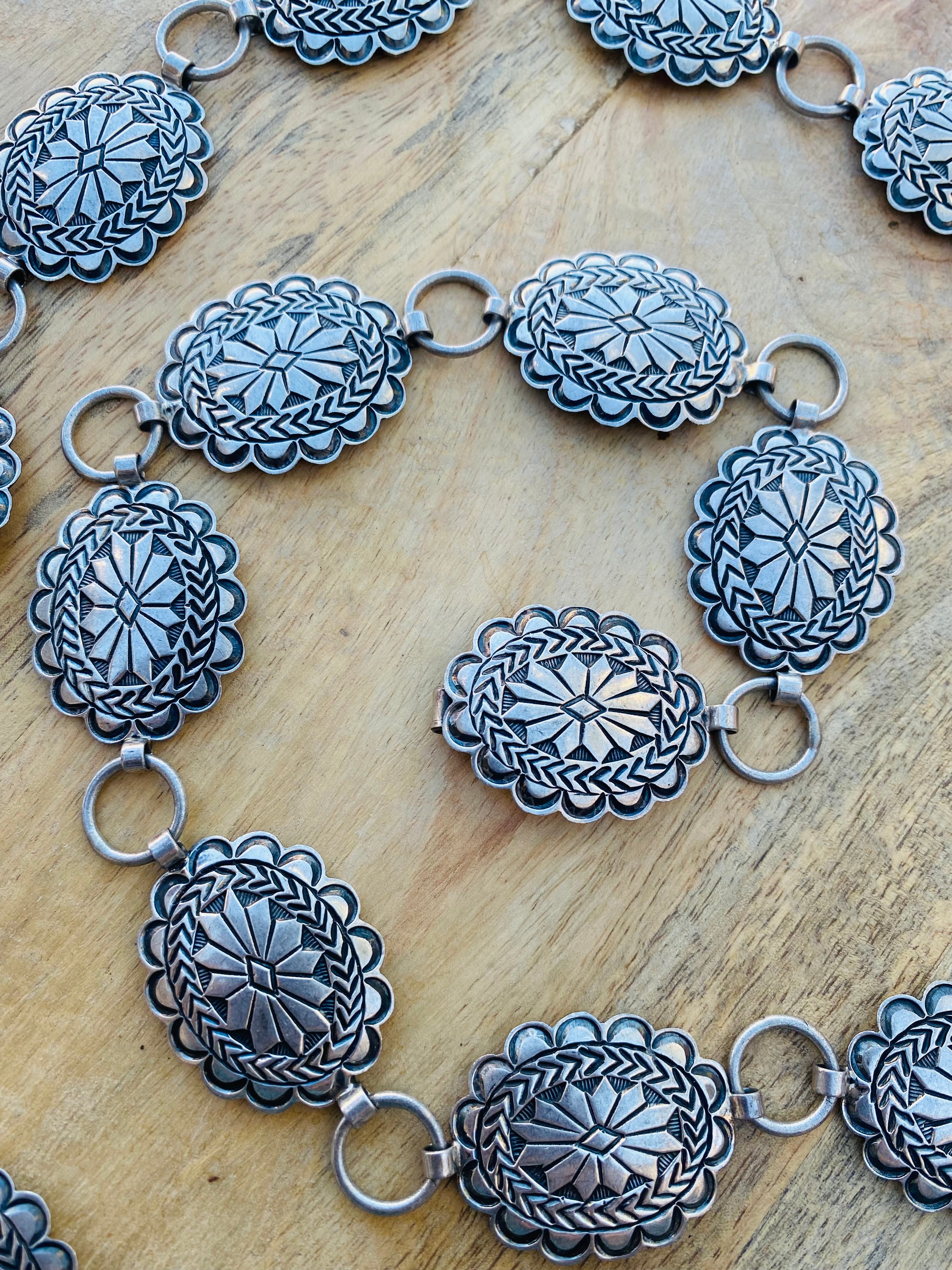 Handcrafted Vintage Sterling Silver Concho Belt