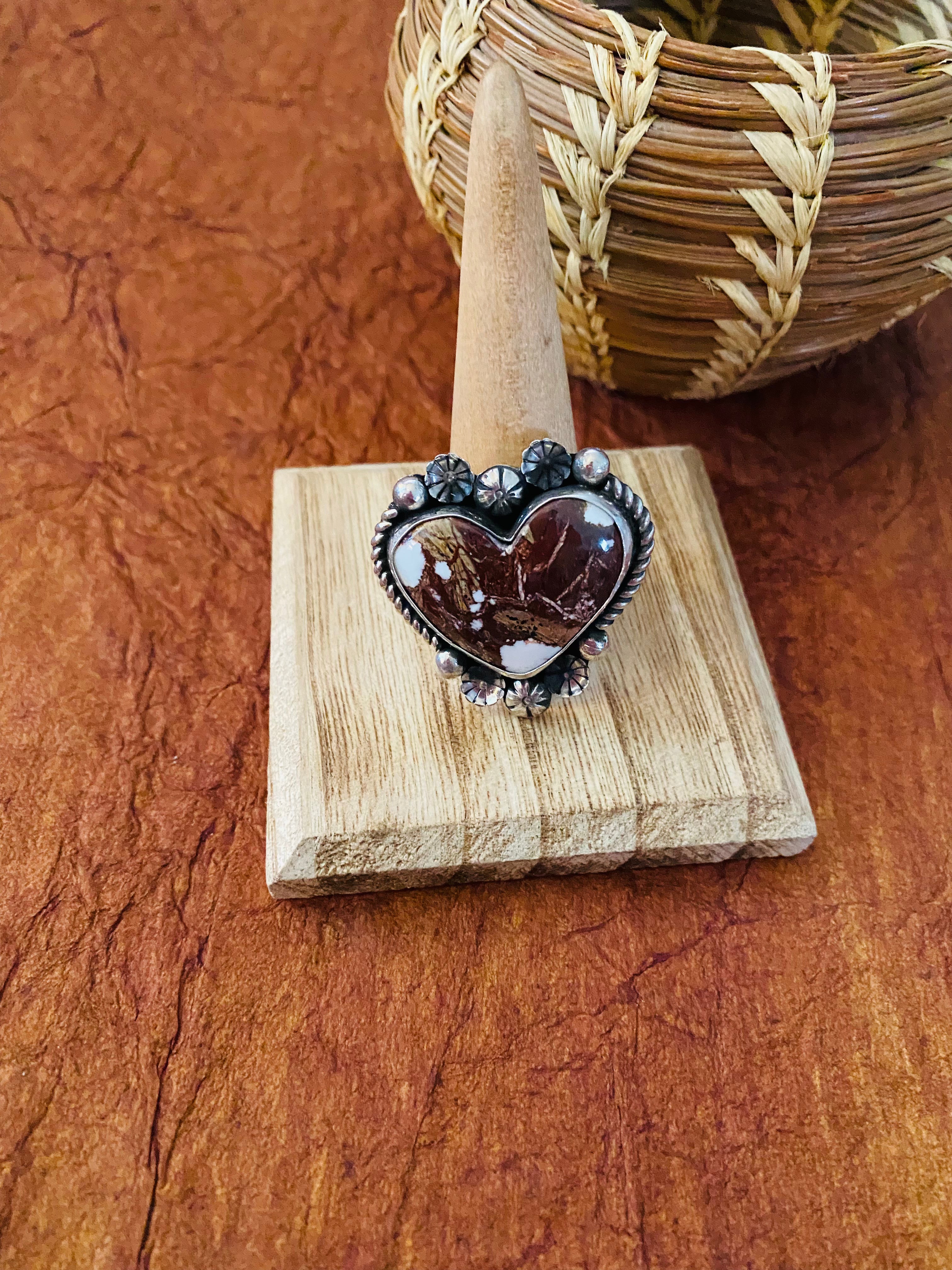 Handcrafted Wild Horse And Sterling Silver Heart Ring