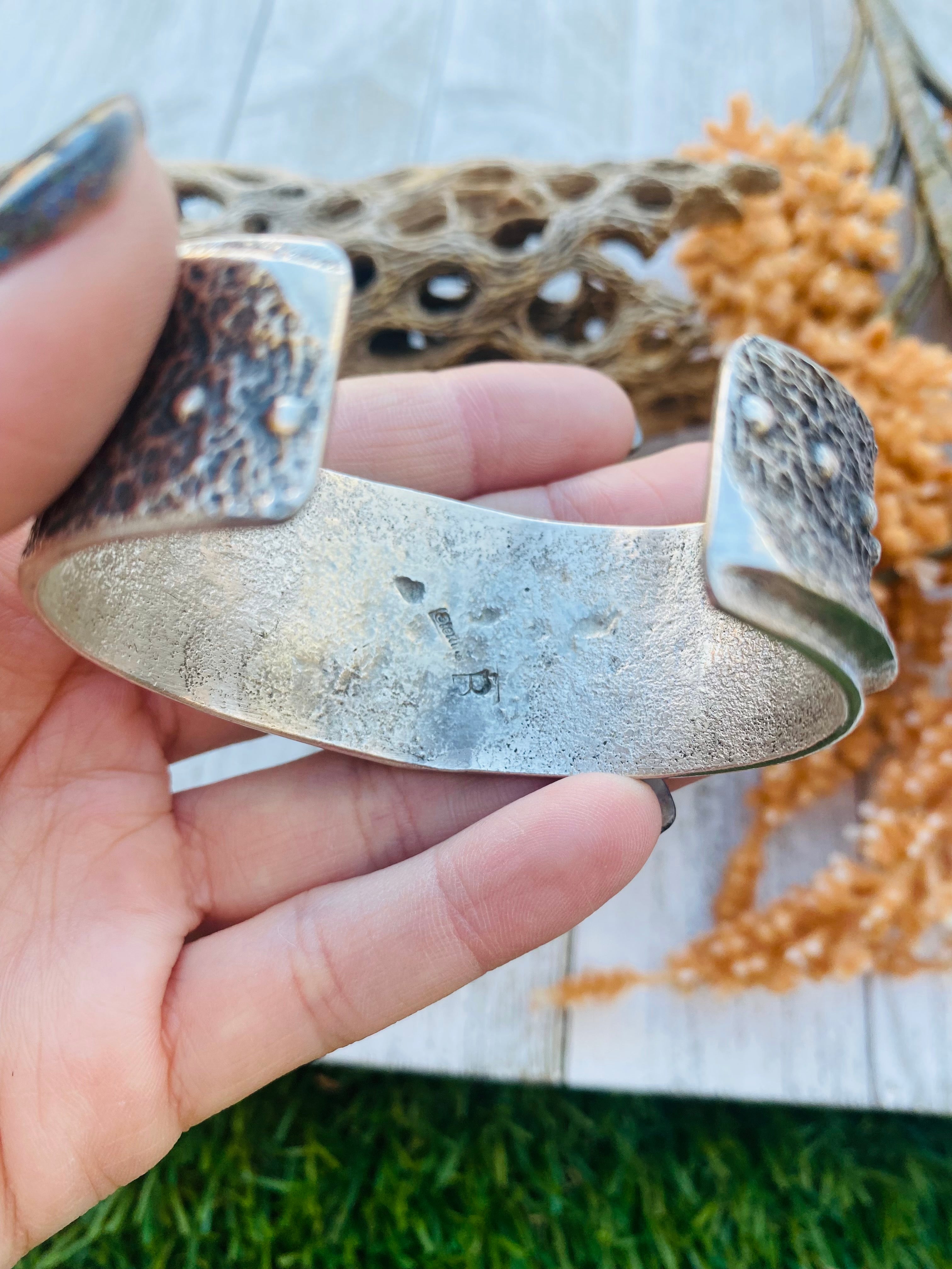 Handcrafted Vintage Sterling Silver Tufa Cast Cuff Bracelet