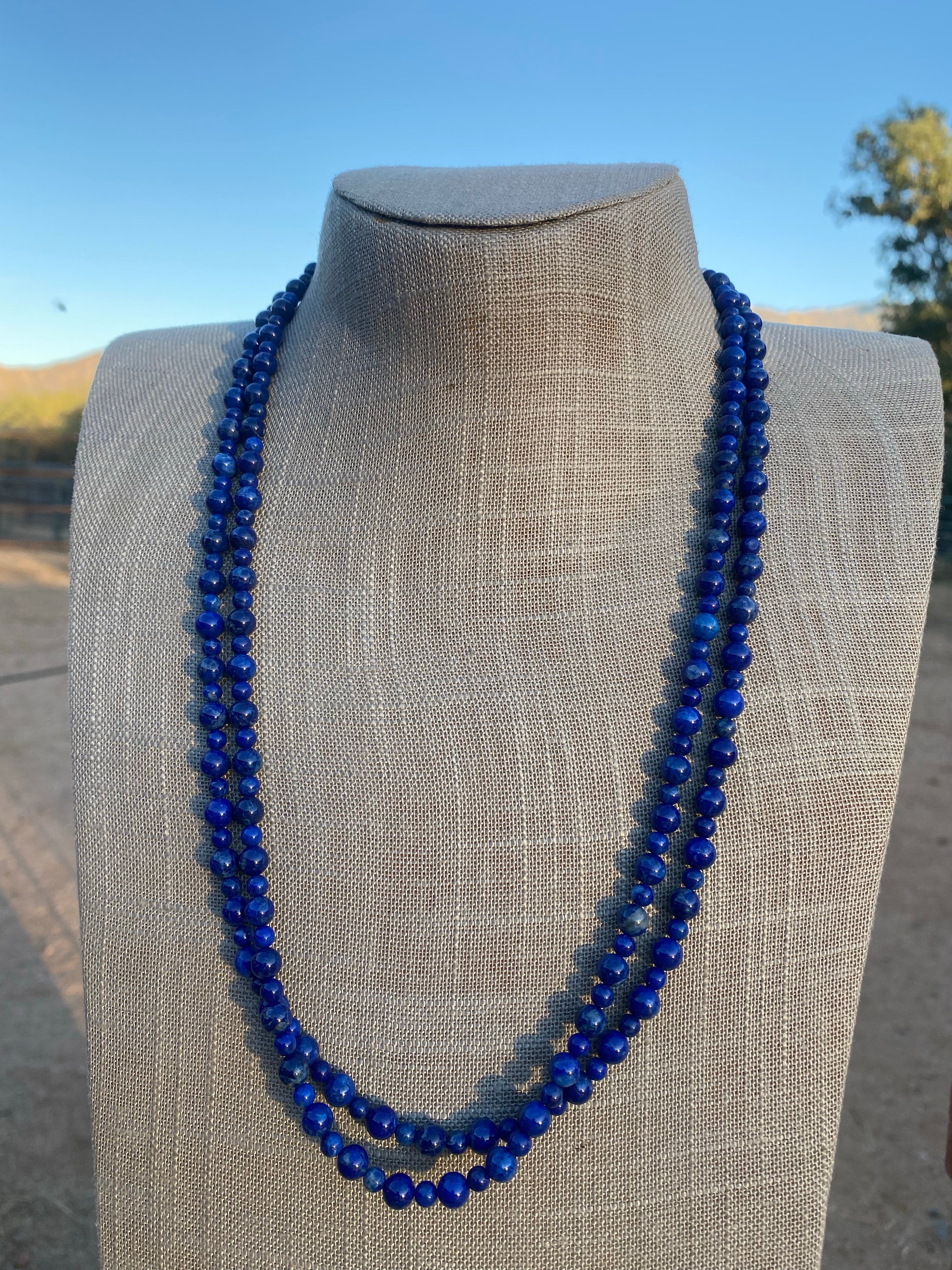 Handcrafted Lapis & Sterling Silver Beaded Necklace