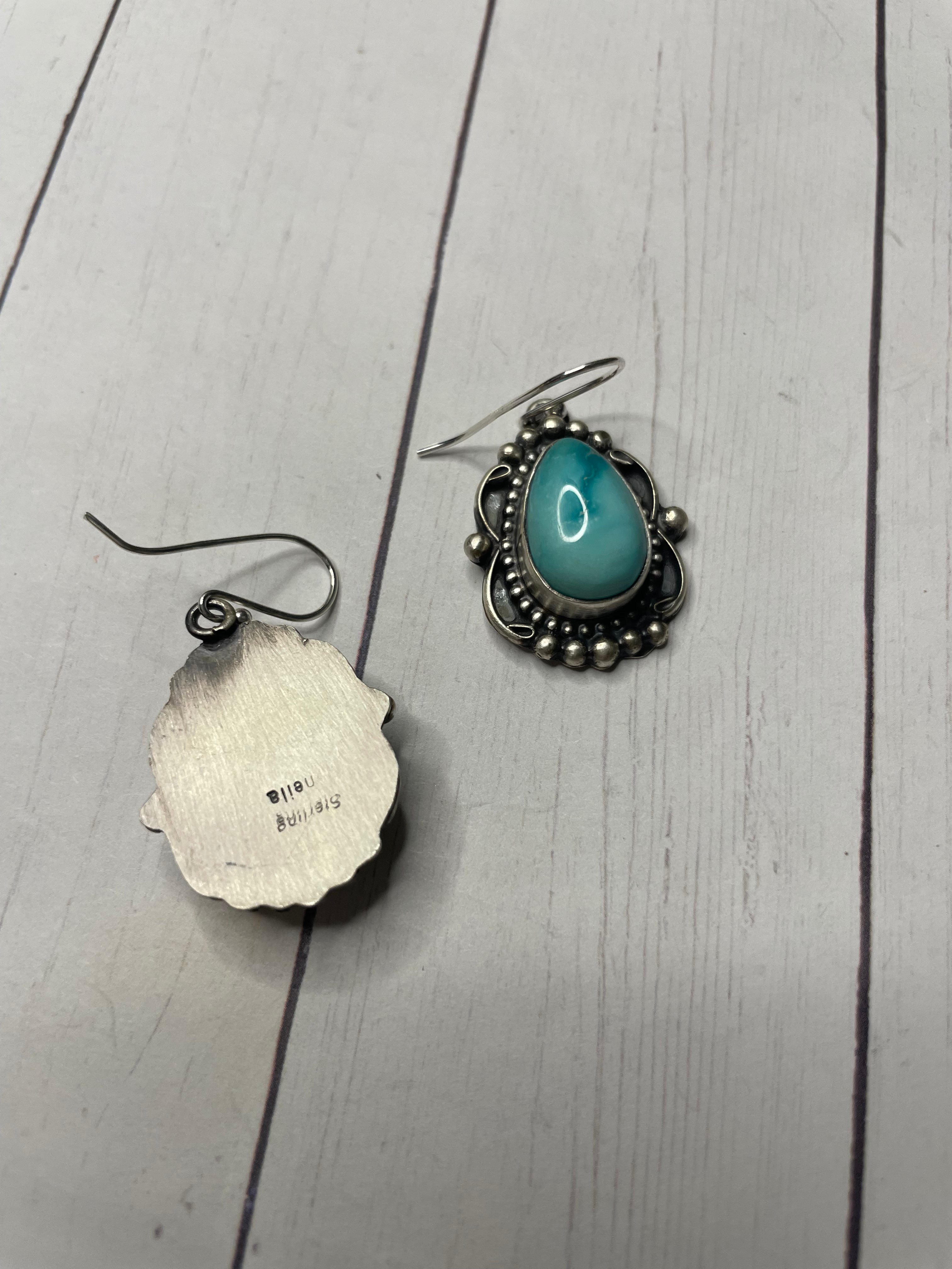 Handcrafted Sterling Silver & Turquoise Dangle Earrings Signed Sheila Becenti