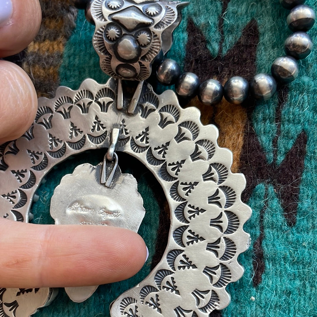 Handcrafted Sterling Silver, Turquoise & Orange Spiny Naja Pendant Signed