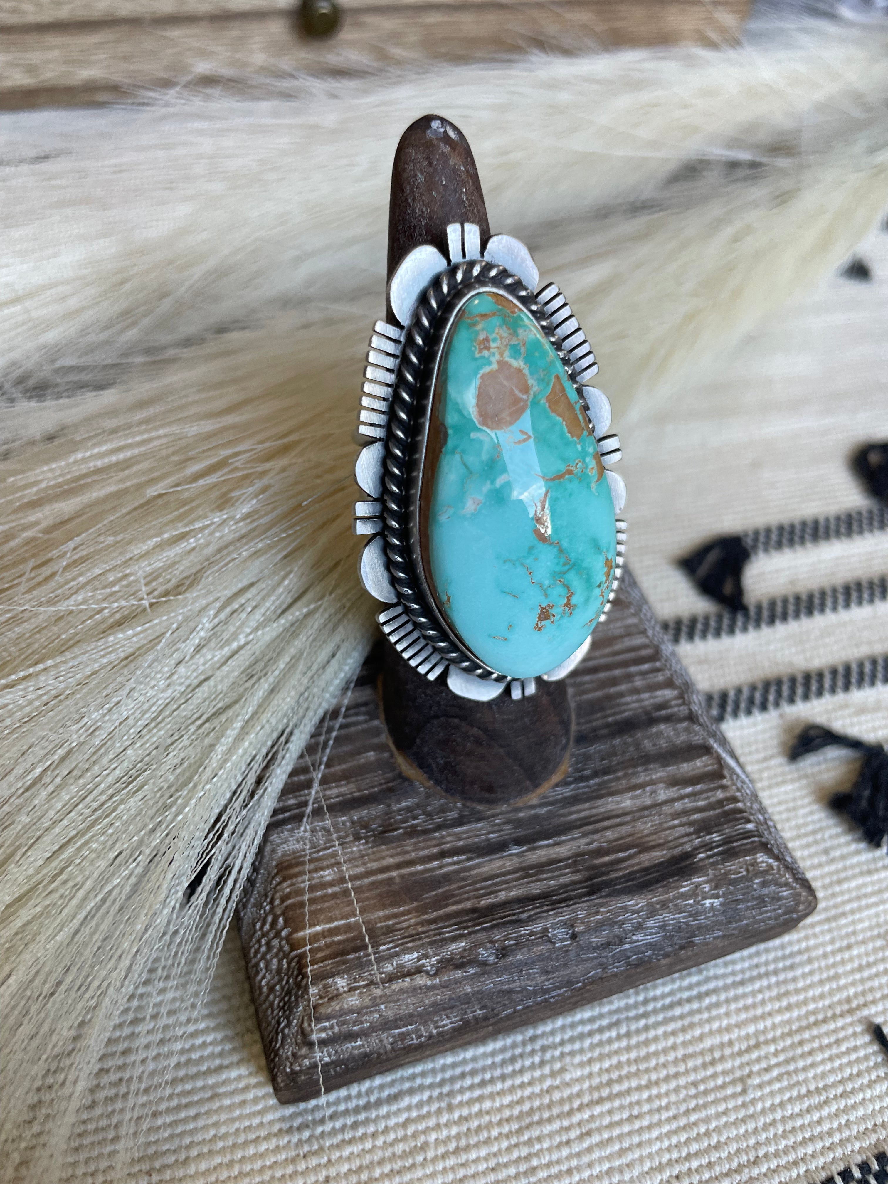 Navajo Turquoise & Sterling Silver Ring Size 7 Signed Russell Sam