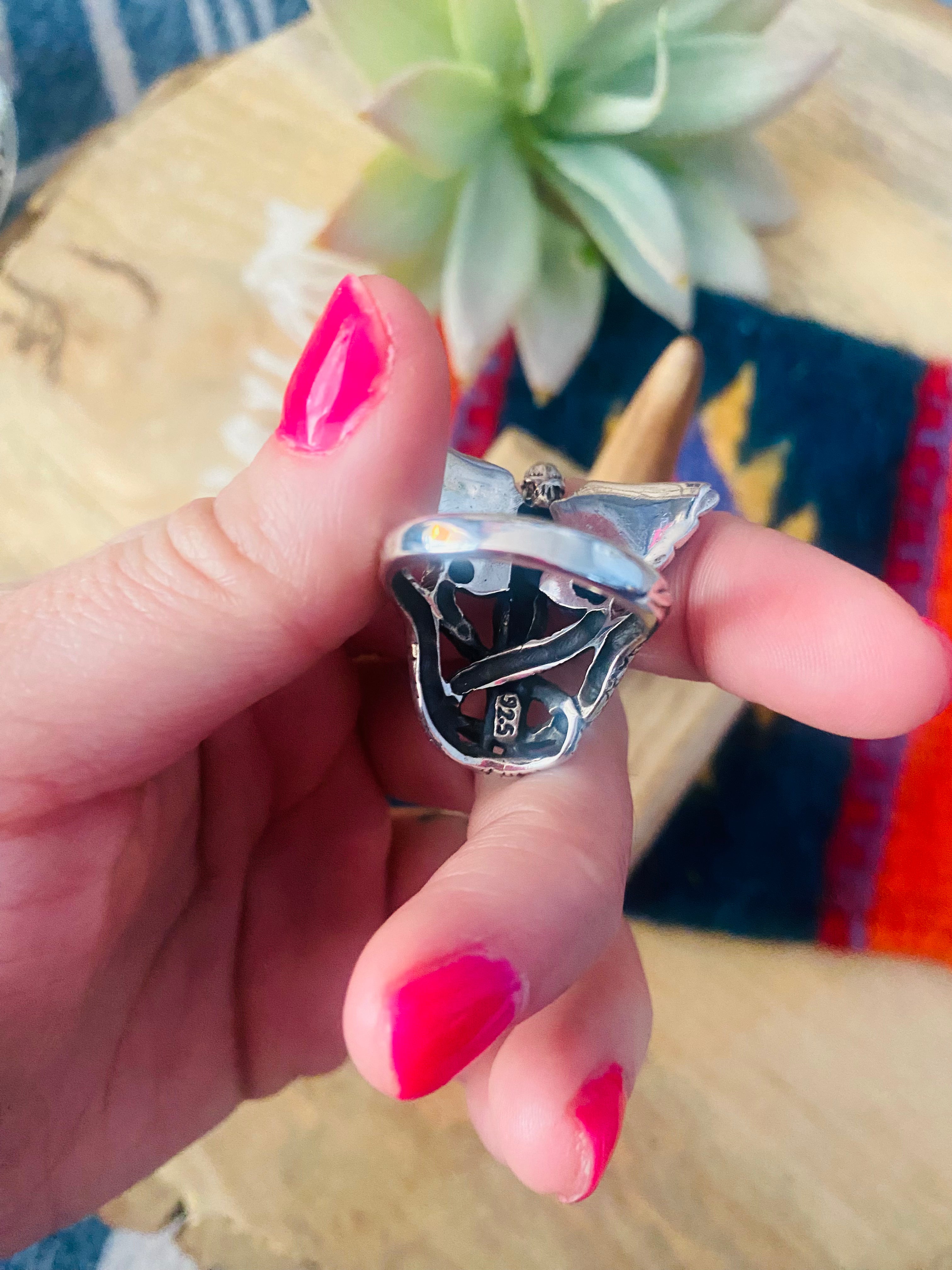 Handmade Sterling Silver & Multi Stone Inlay Snake Queen Ring Size 9.5