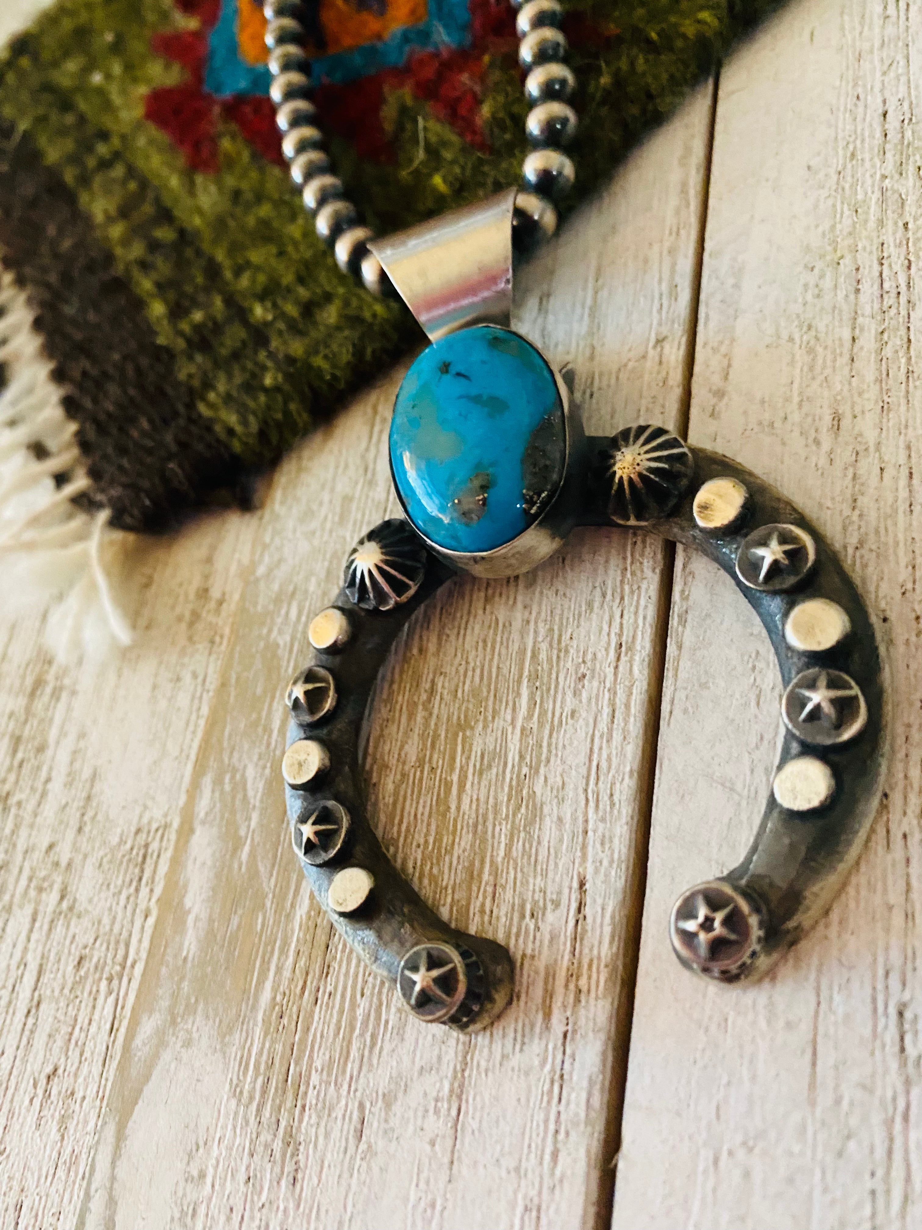 Handcrafted Sterling Silver & Turquoise Naja Pendant By Chimney Butte