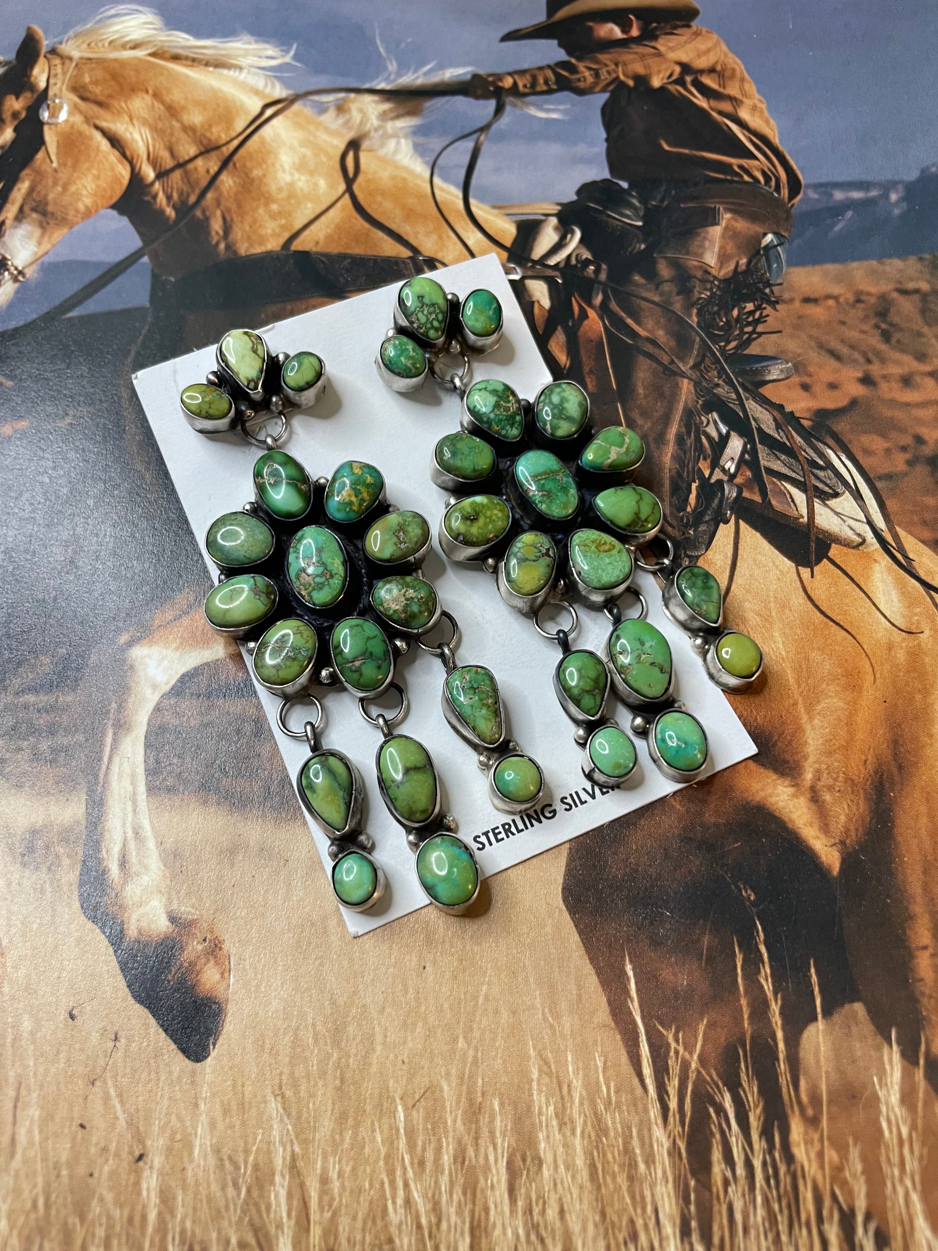 Handcrafted Sterling Silver & Turquoise Dangle Earrings Signed Ella Peter