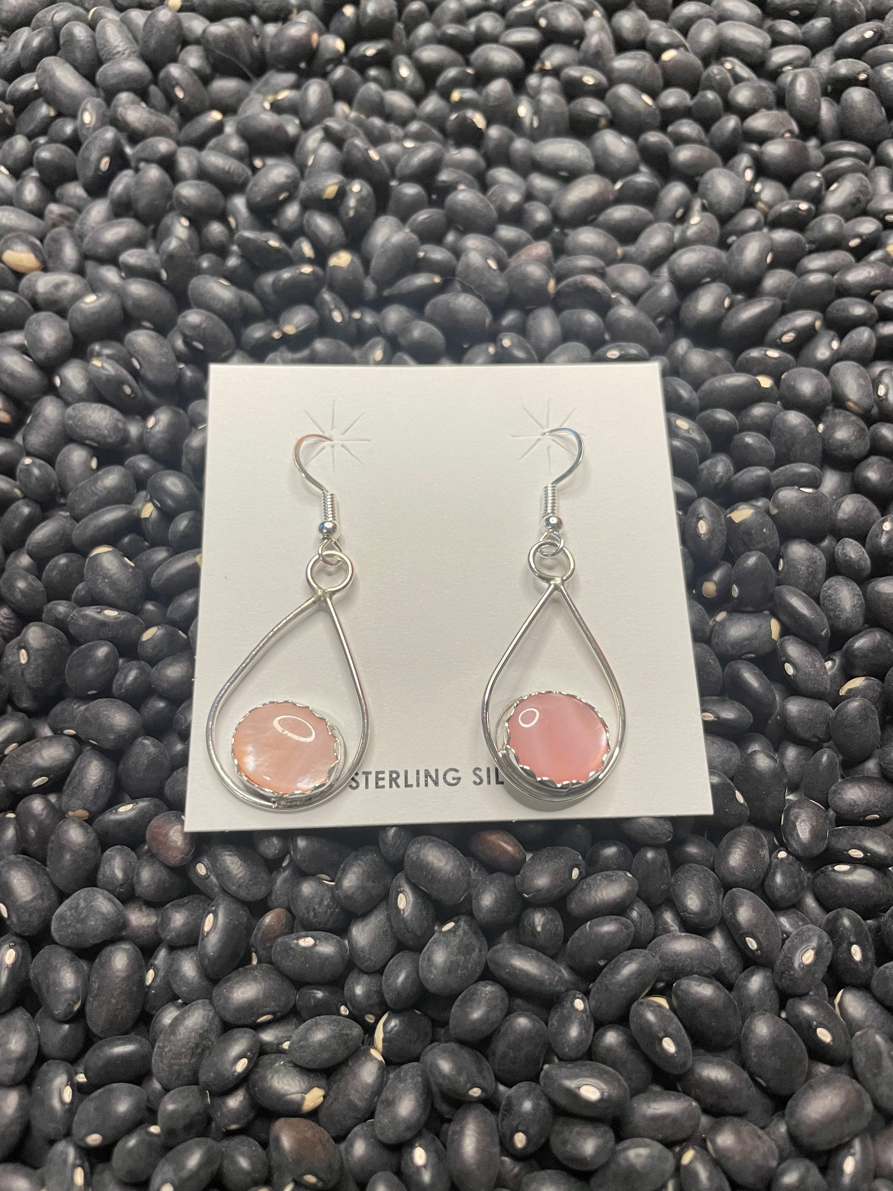 Handcrafted Pink Opal And Sterling Silver Dangle Earrings Signed Bryan Sandoval