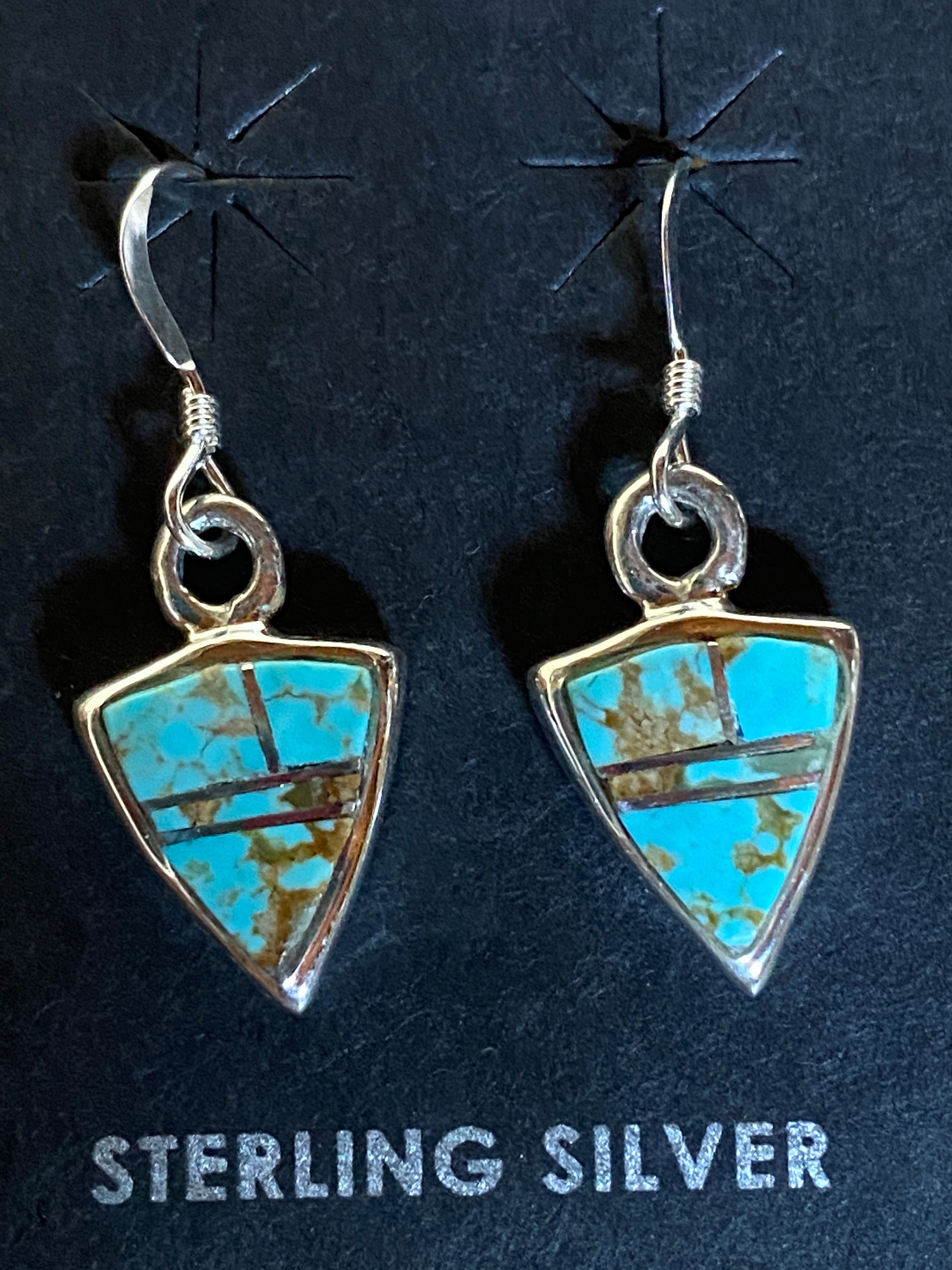 Handcrafted Turquoise 8 & Sterling Silver Petite Triangle Dangle Earrings set 1
