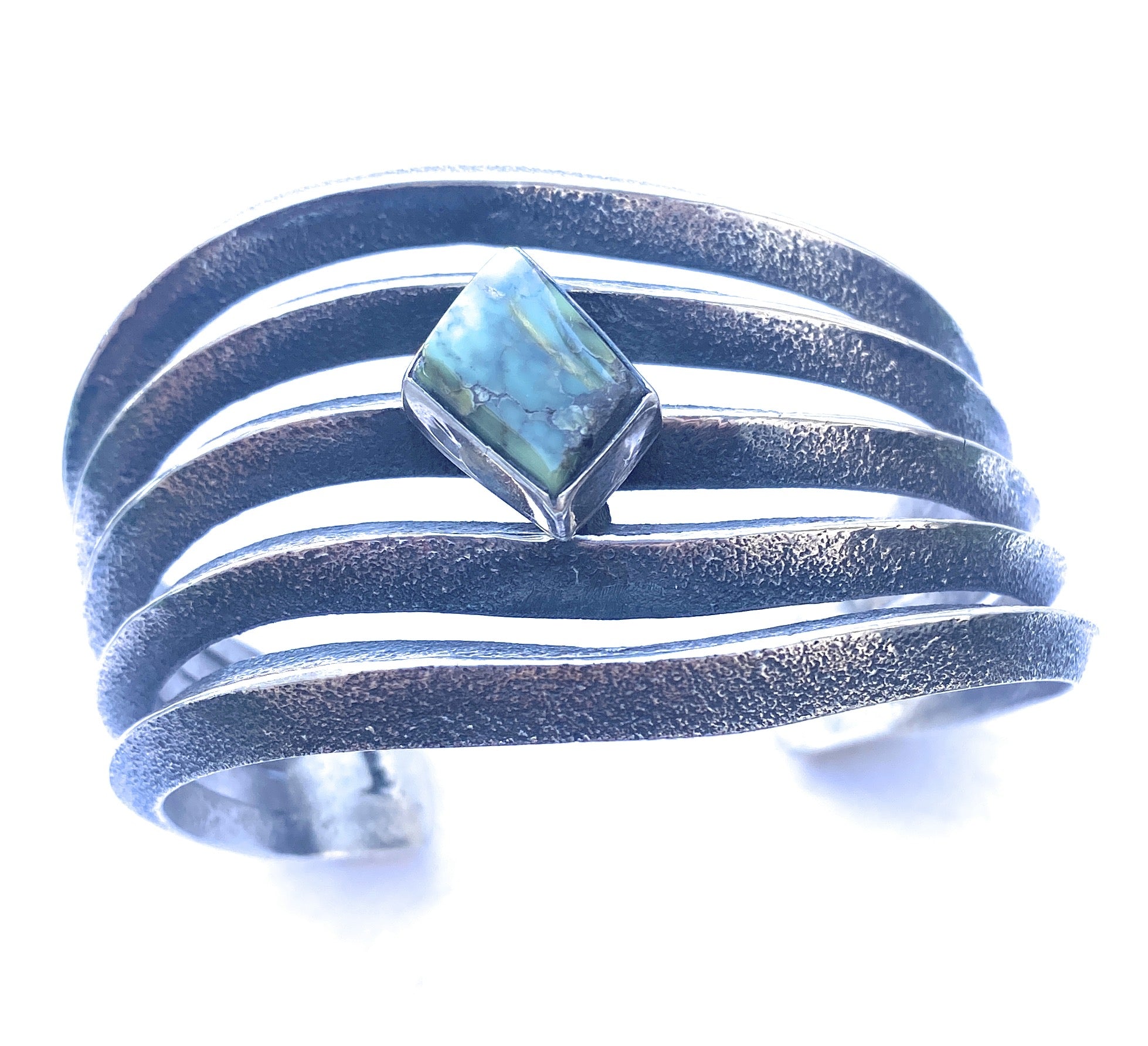 Handcrafted Vintage Turquoise & Sterling Silver Cuff Bracelet signed