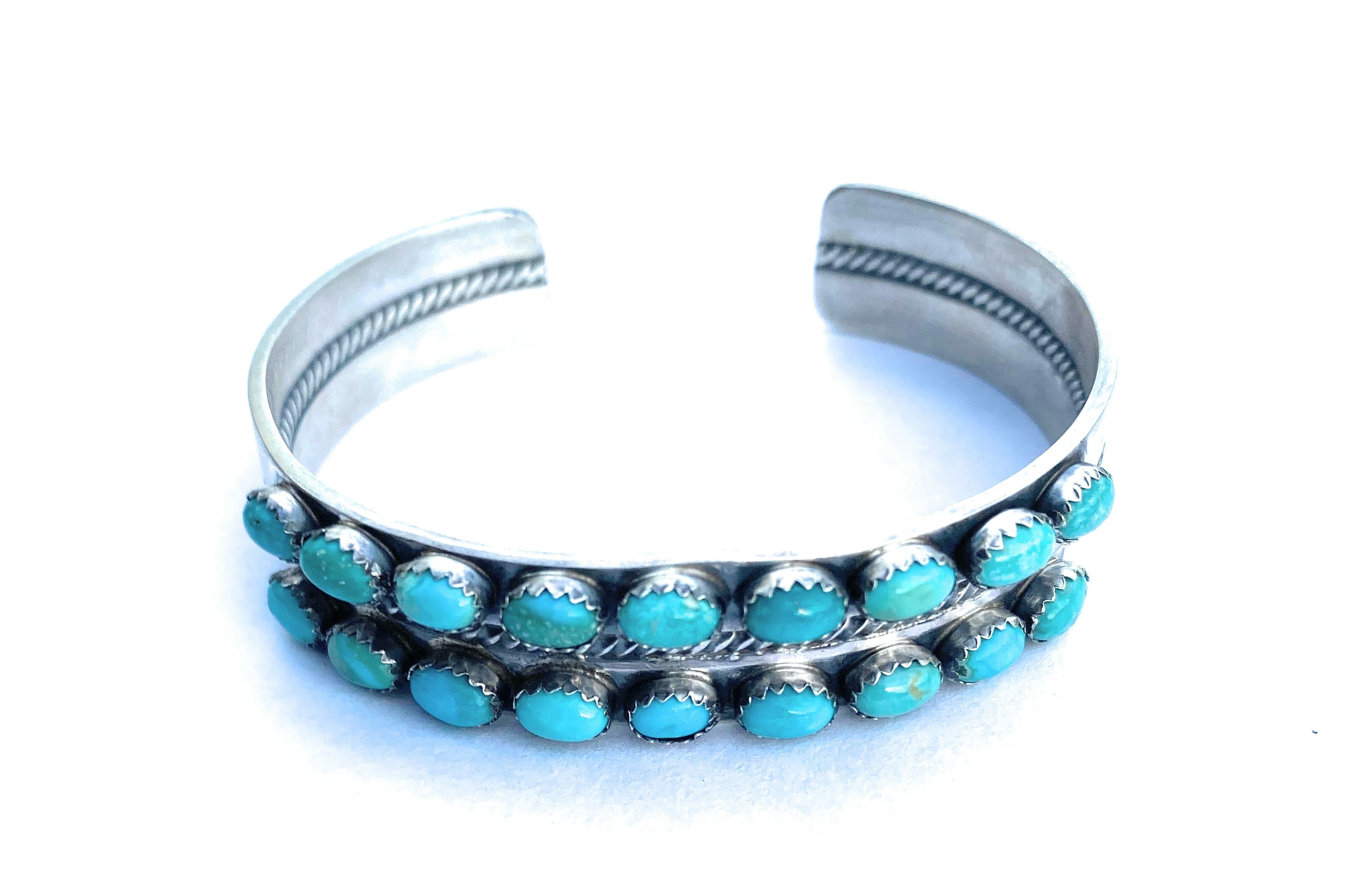 Paul Livingston Sterling Silver Snake Eye Carico Lake Turquoise 2 Row Cuff