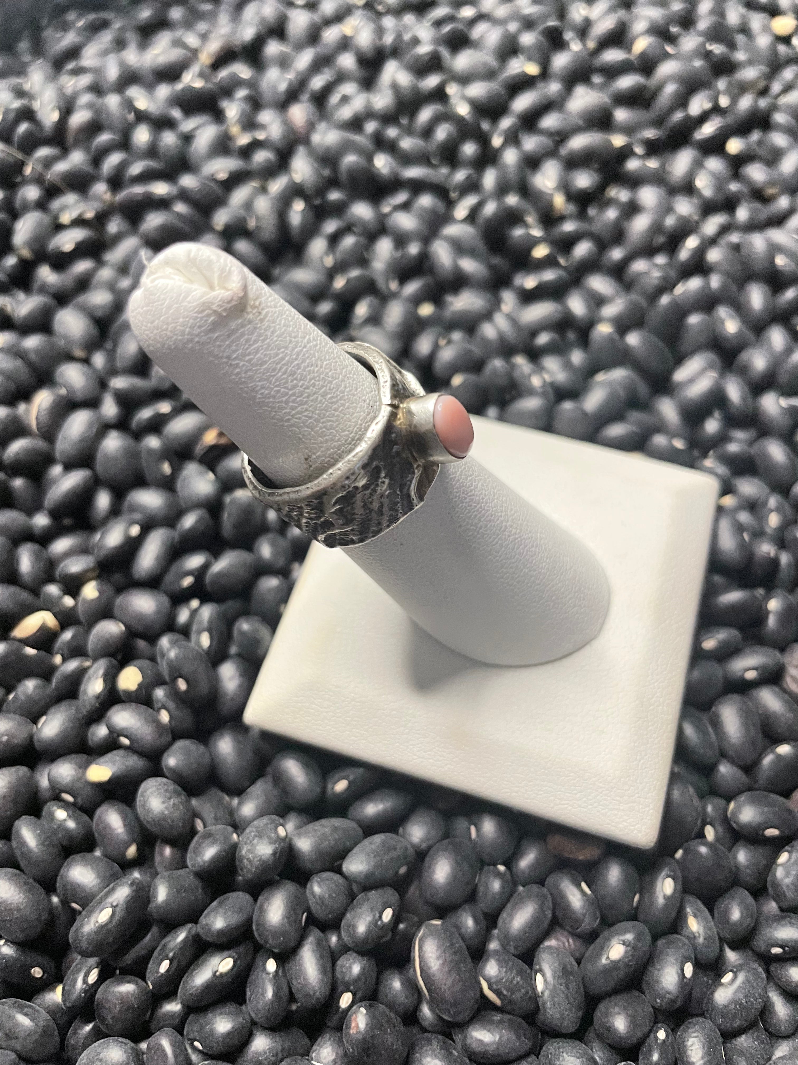 Handcrafted Pink Conch Tufa Cast Ring Signed