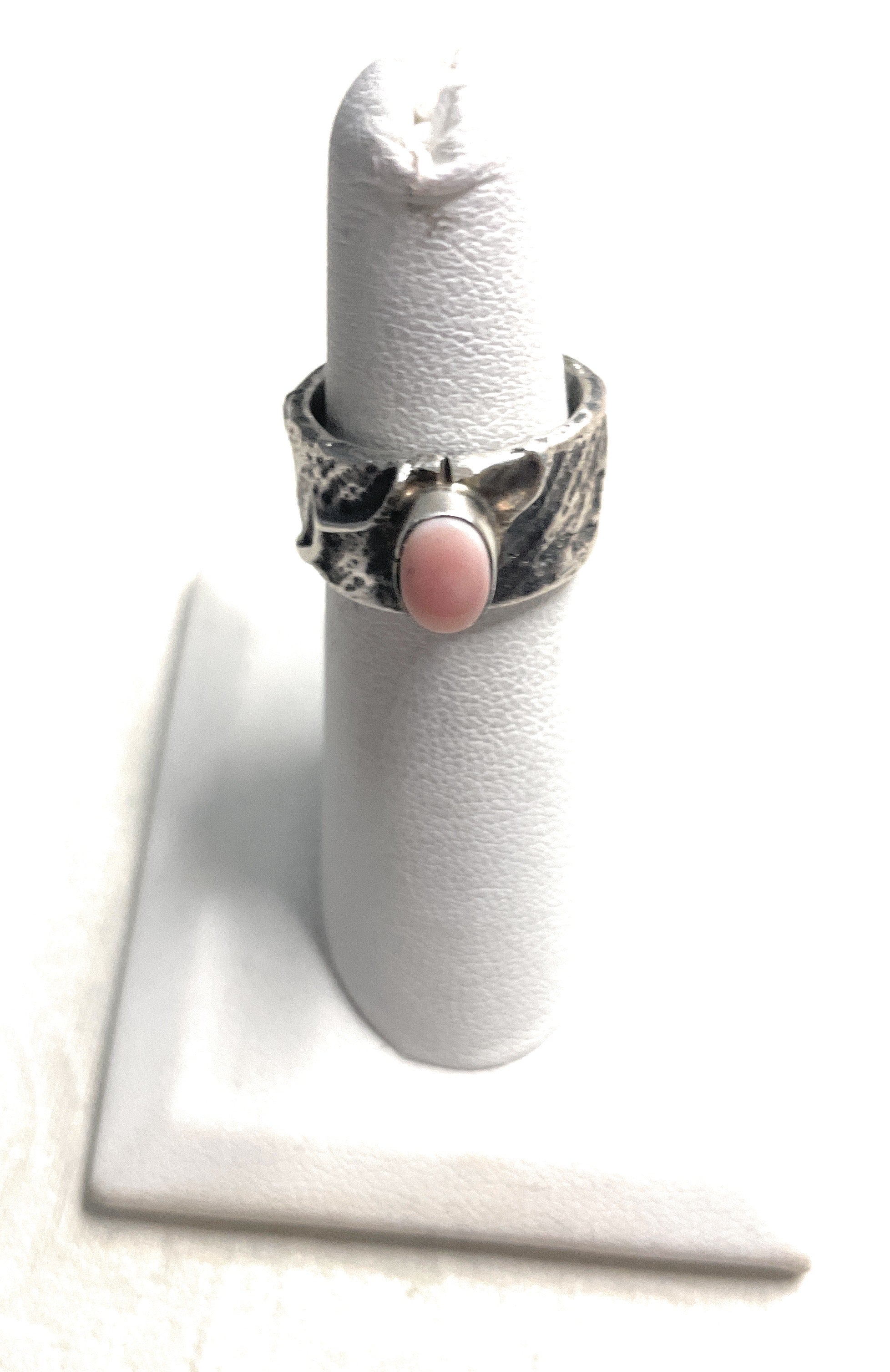 Handcrafted Pink Conch Tufa Cast Ring Signed