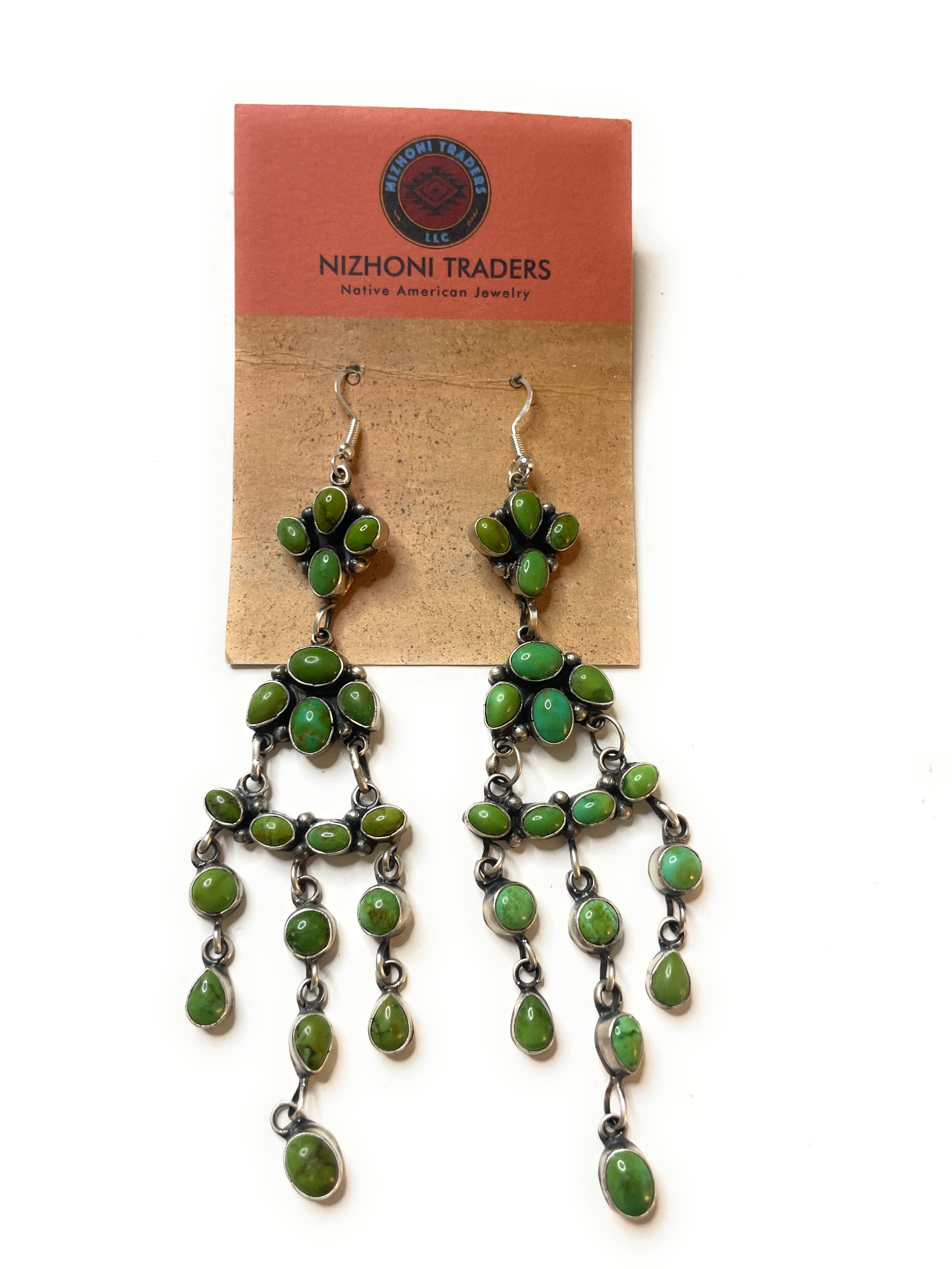 Handcrafted Sterling Silver And Sonoran Gold Turquoise Dangle Earrings Signed