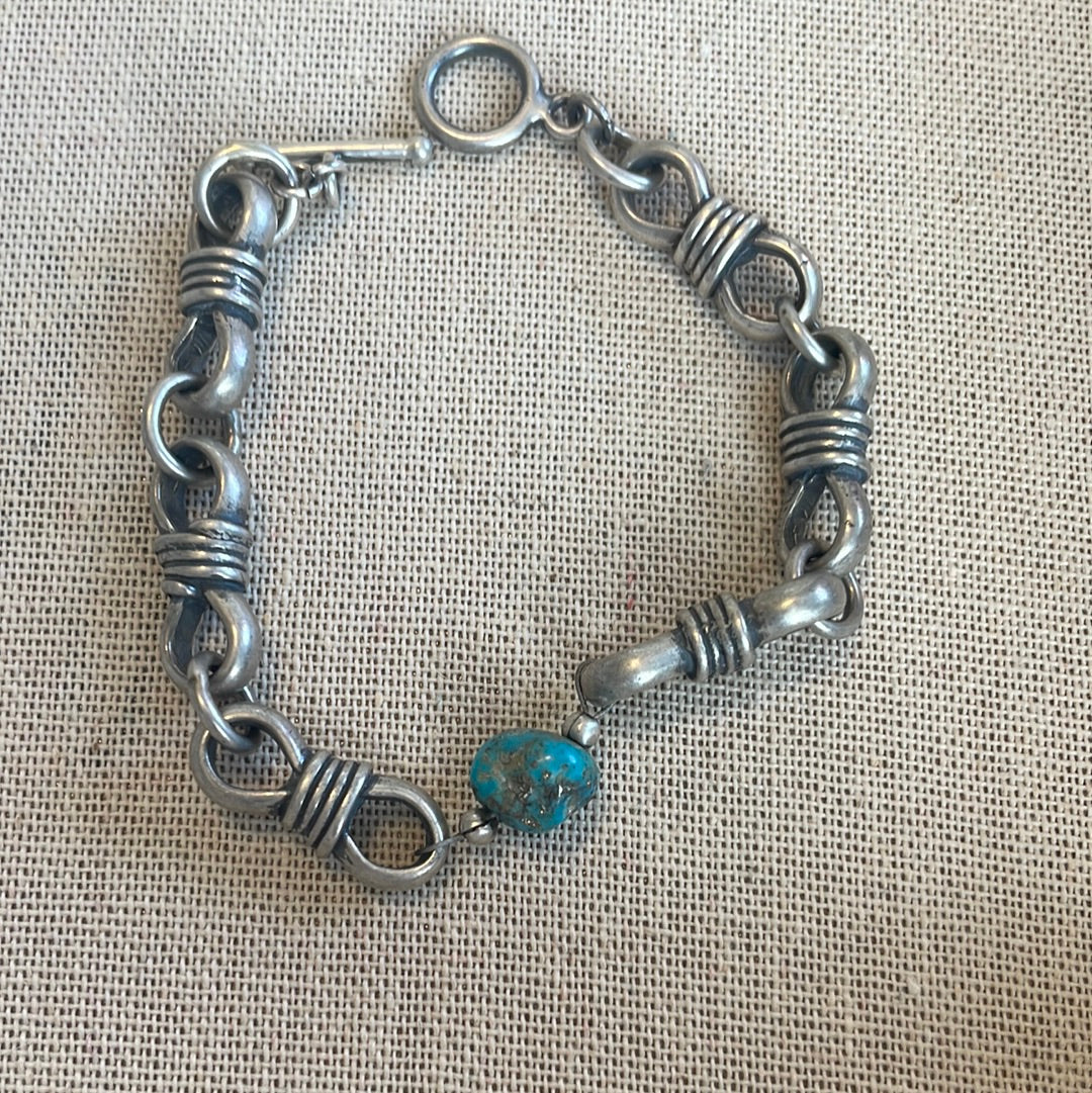 Handcrafted Natural Kingman Turquoise Sterling Beautiful Handmade 7.5 inch Chain Bracelets