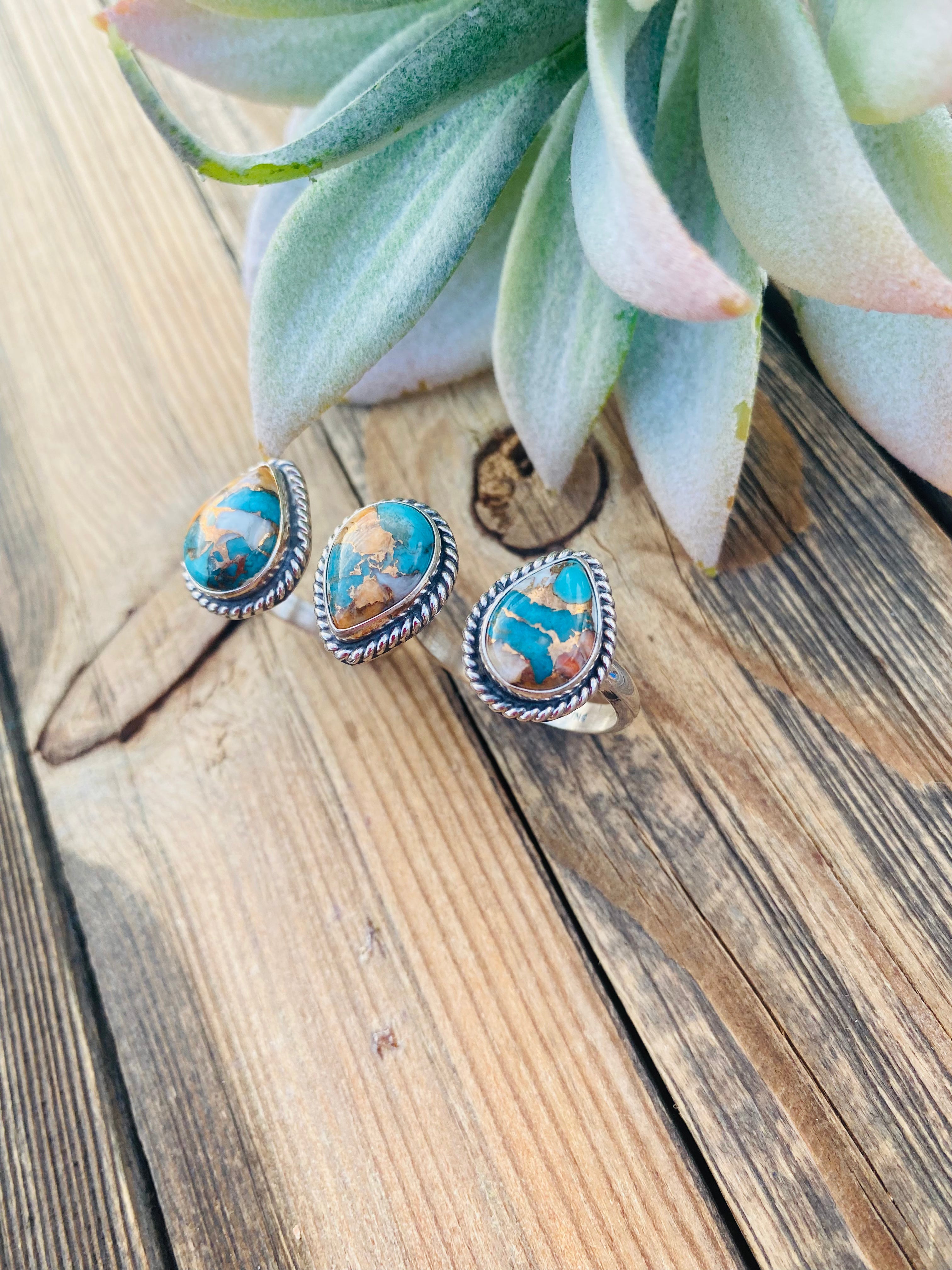 Handcrafted Multi Stone Spice & Sterling Silver Adjustable Ring