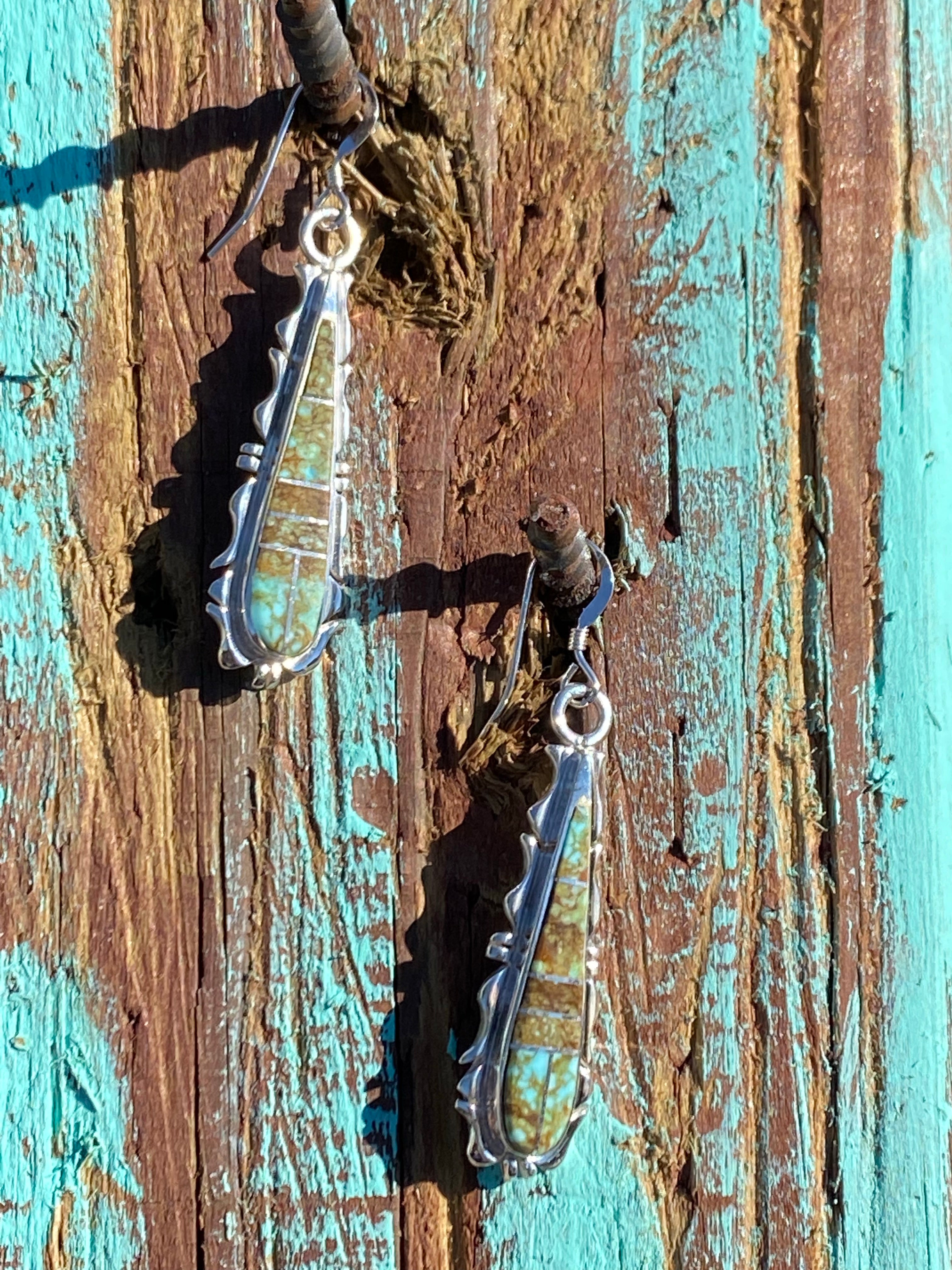 Handcrafted Turquoise 8 & Sterling Silver Jagged Club Dangle Earrings