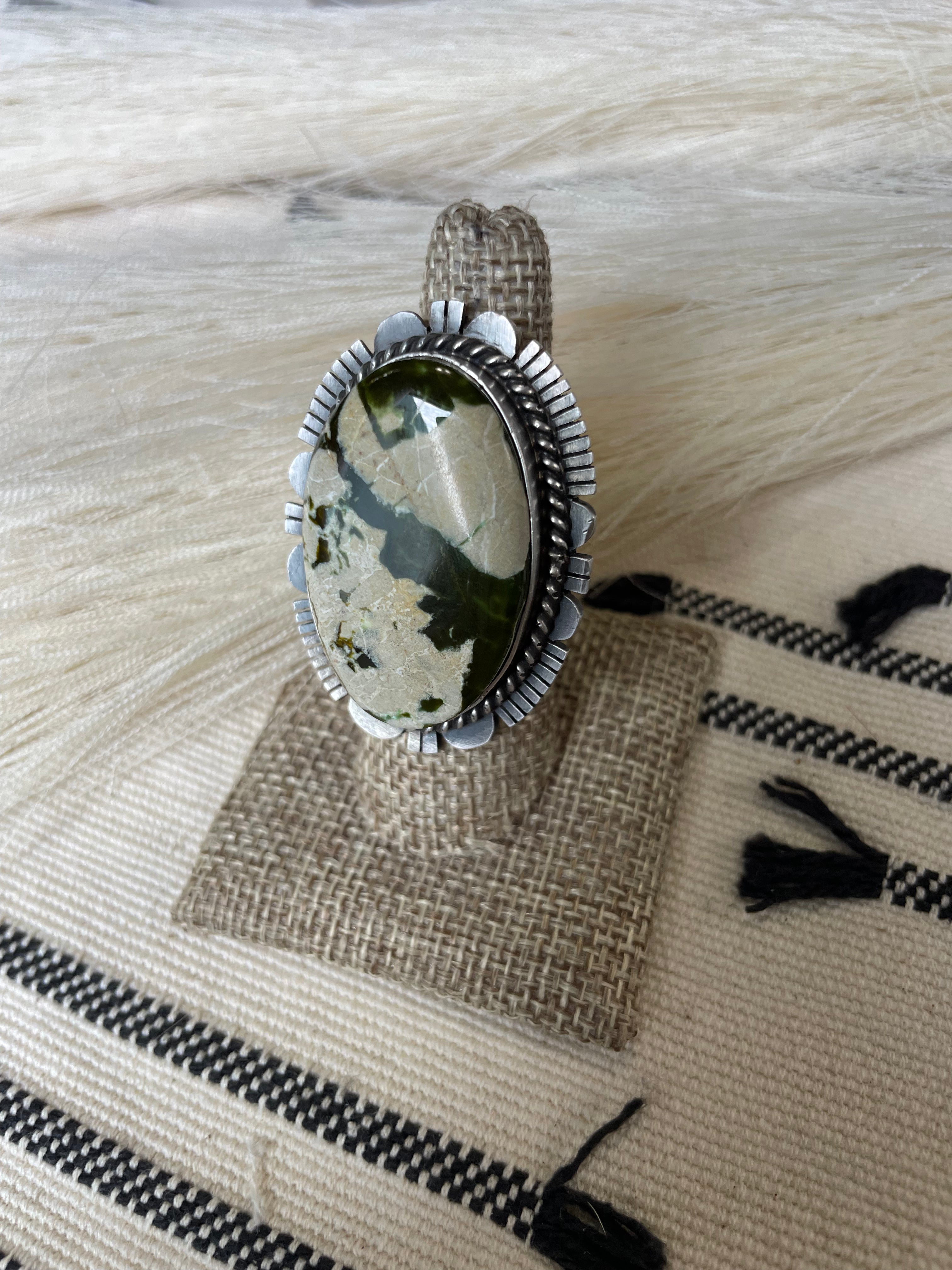 Navajo Turquoise & Sterling Silver Ring Size 7 Signed Russell Sam