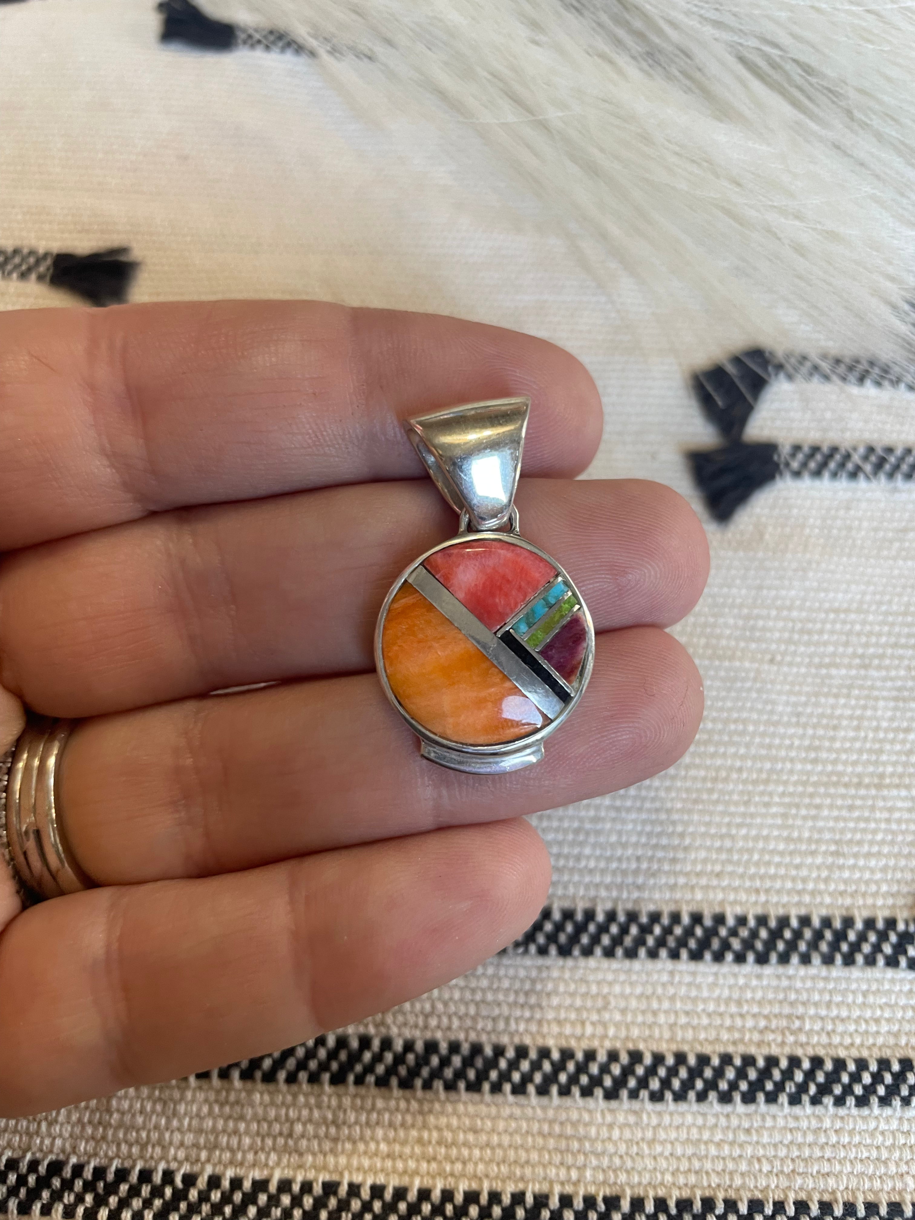 Handcrafted Multi Stone Inlay & Sterling Silver Pendant