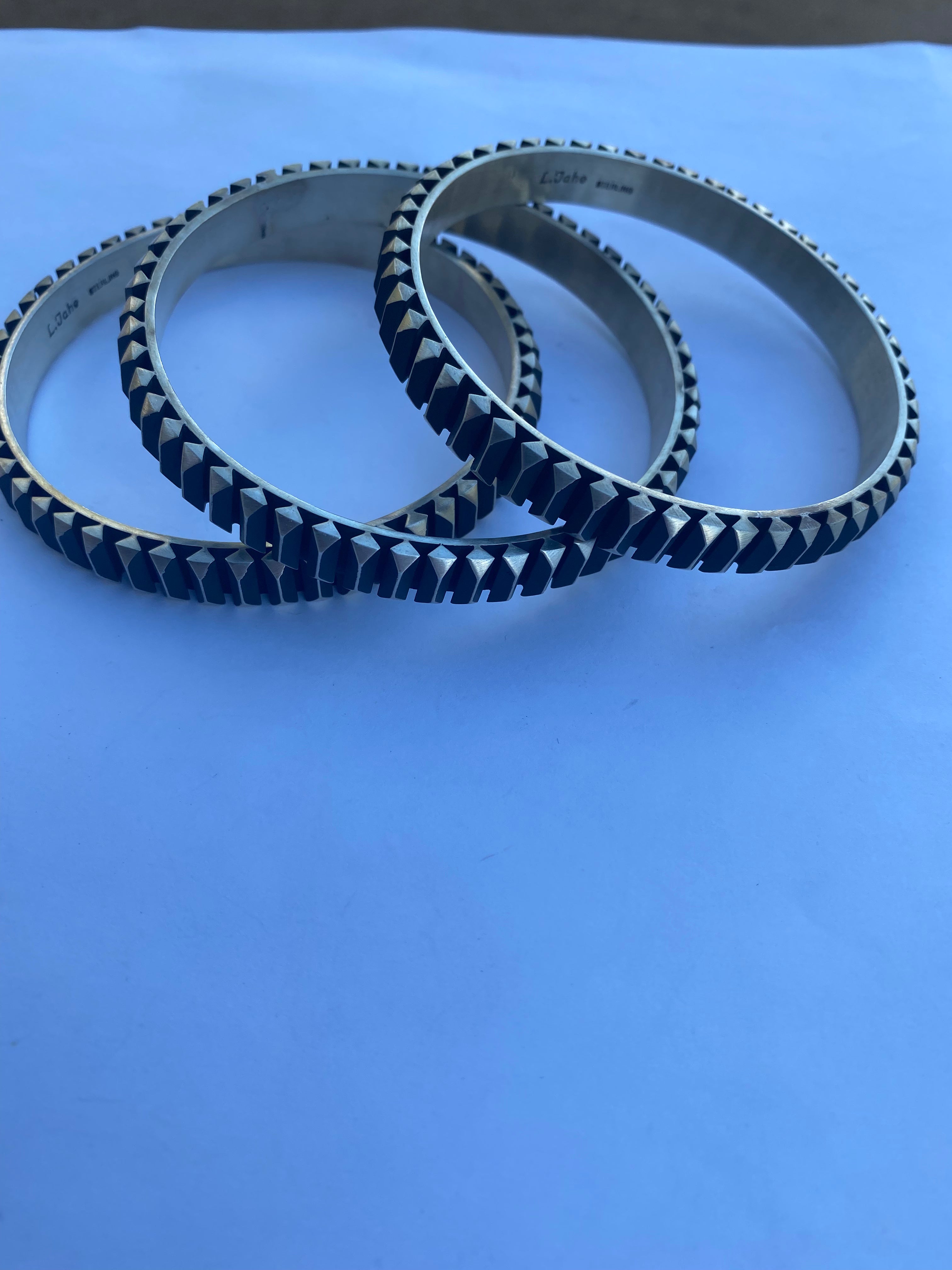 Leander Tahe Hand Stamped Sterling Navajo Bangle Signed