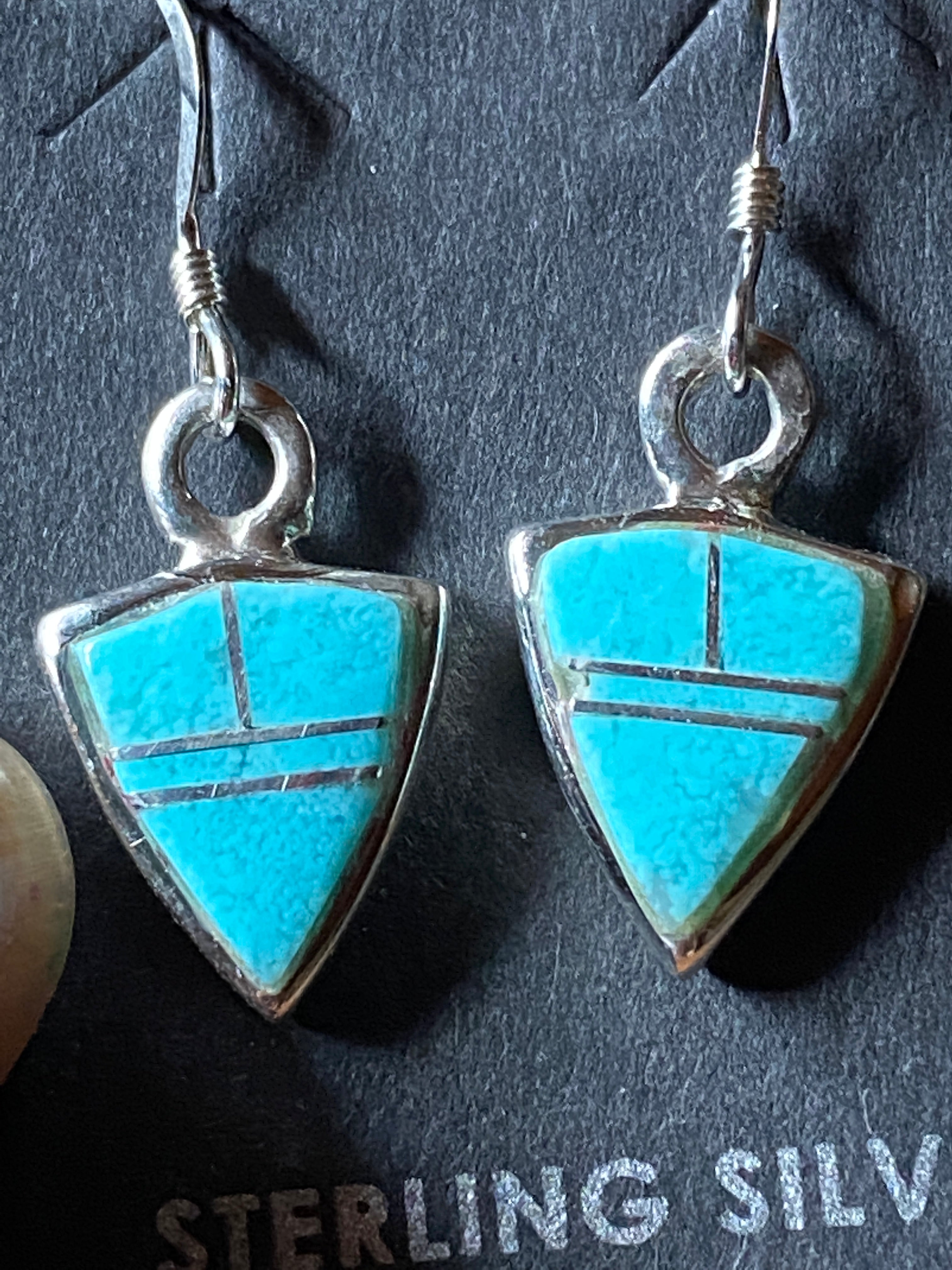 Handcrafted Turquoise 8 & Sterling Silver light blue Petite Triangle Dangle Earrings set 2