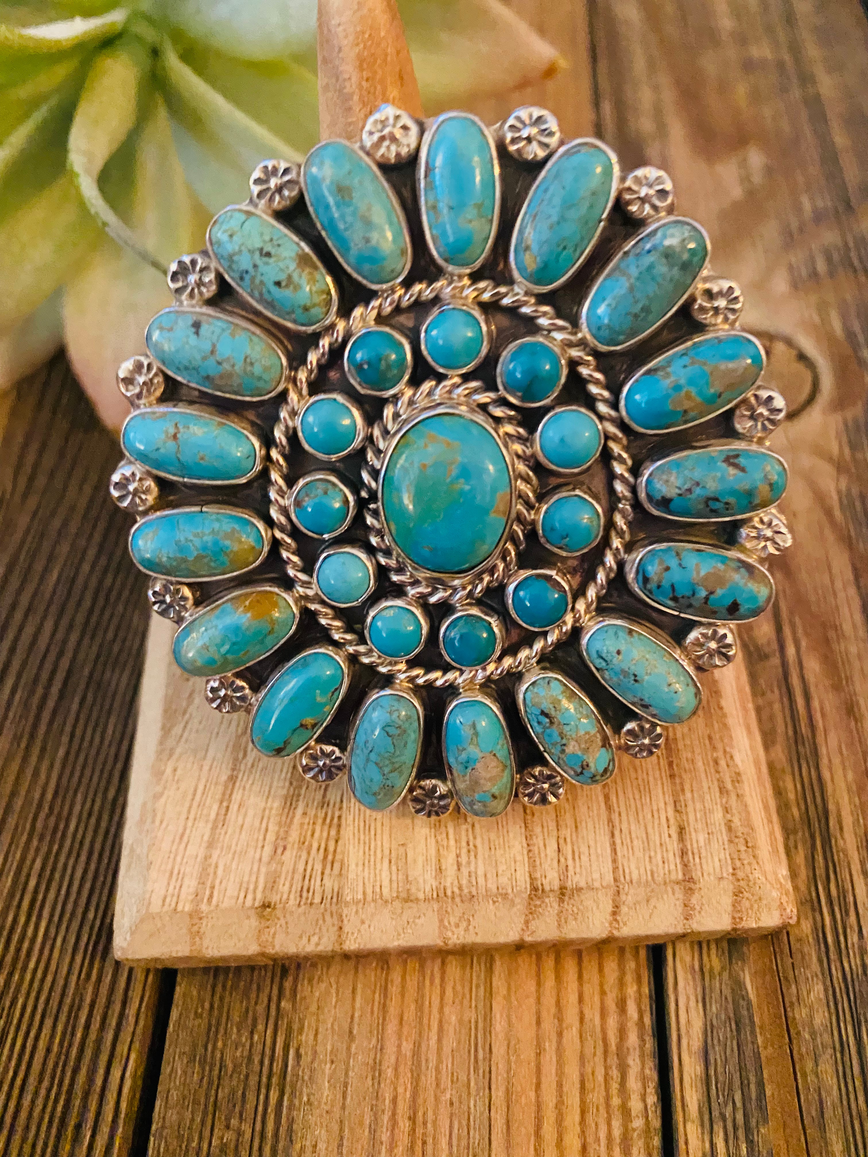 Handcrafted Kingman Turquoise & Sterling Silver Adjustable Cluster Ring