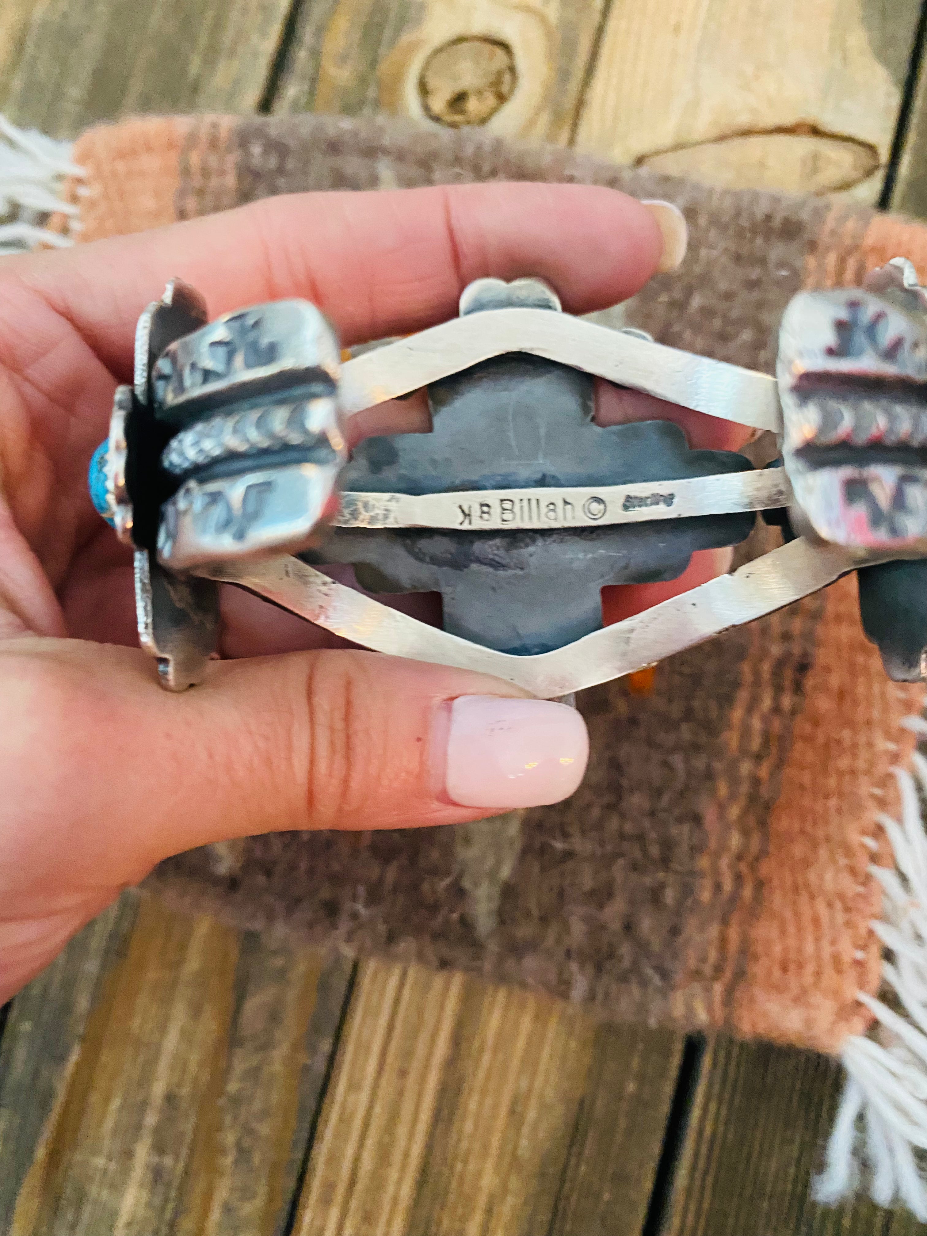 Handcrafted Sterling Silver & Kingman Turquoise Cross Cuff Bracelet By Kevin Billah /