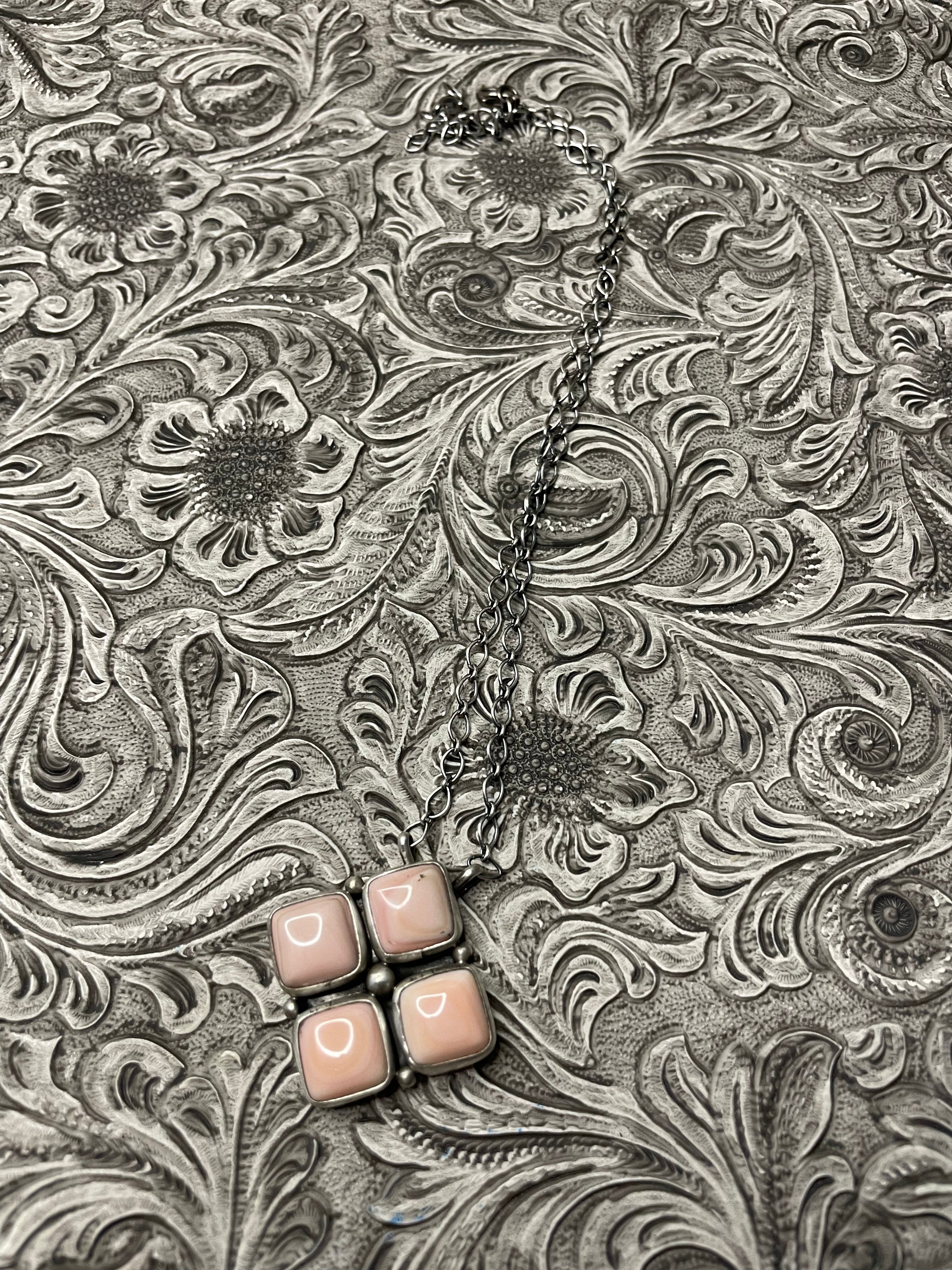 Handcrafted Queen Pink Conch Shell And Sterling Silver Necklace Signed