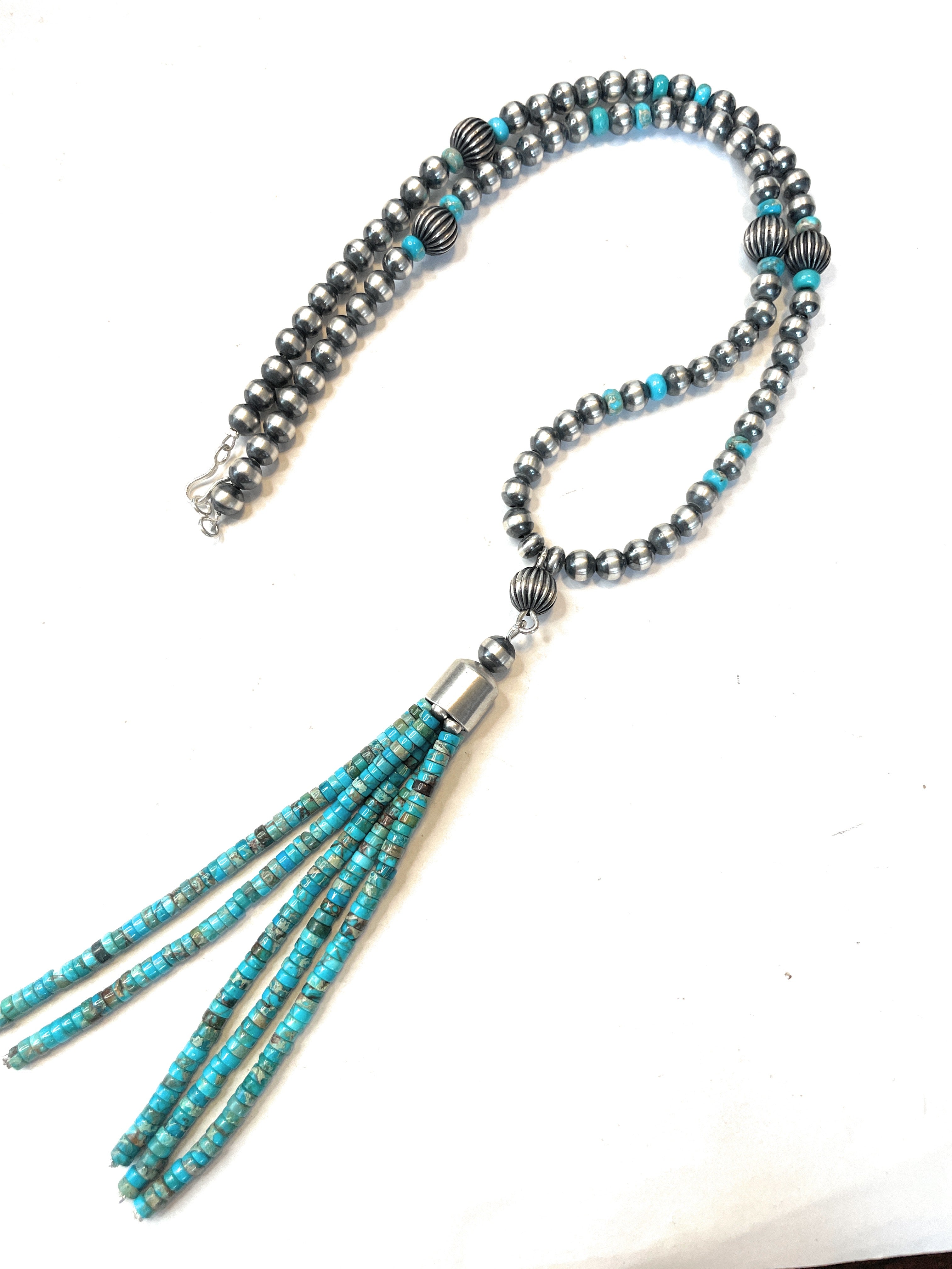 Handcrafted Sterling Silver And Turquoise Beaded Tassel Necklace