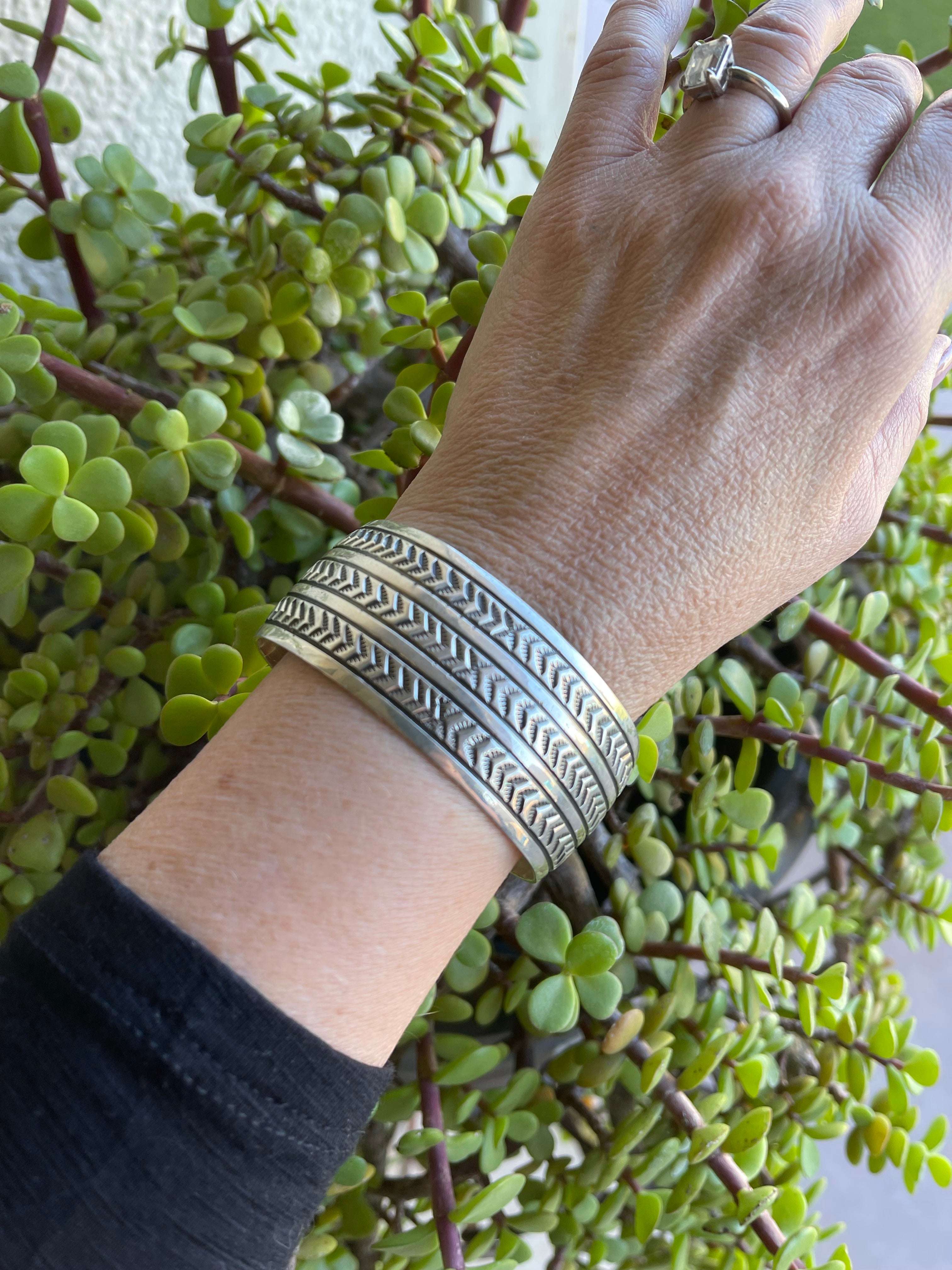 Handcrafted Sterling Silver Hand Stamped Southwest Bracelet Cuff