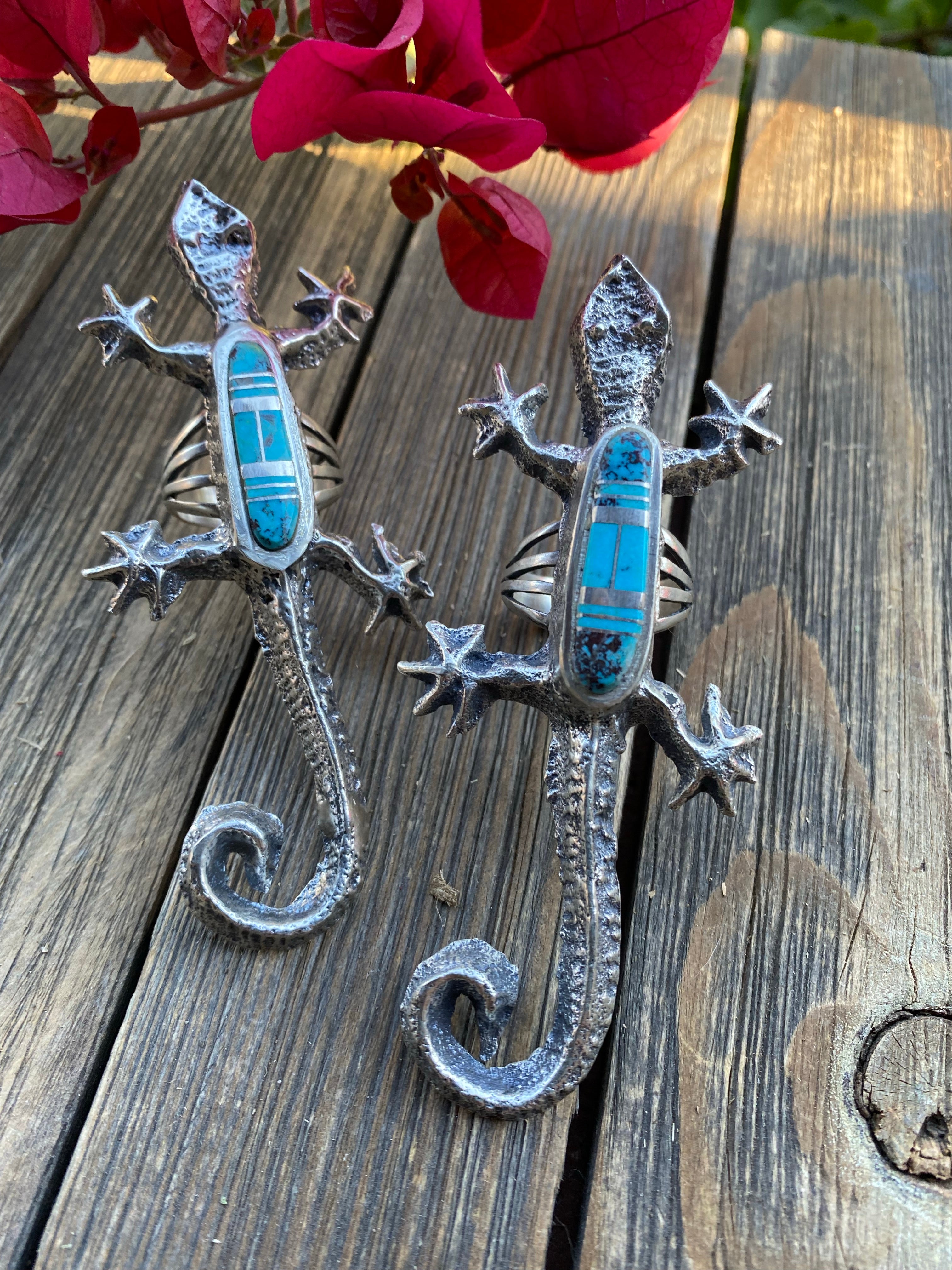 Handcrafted Turquoise& Sterling Silver Inlay Gecko Ring