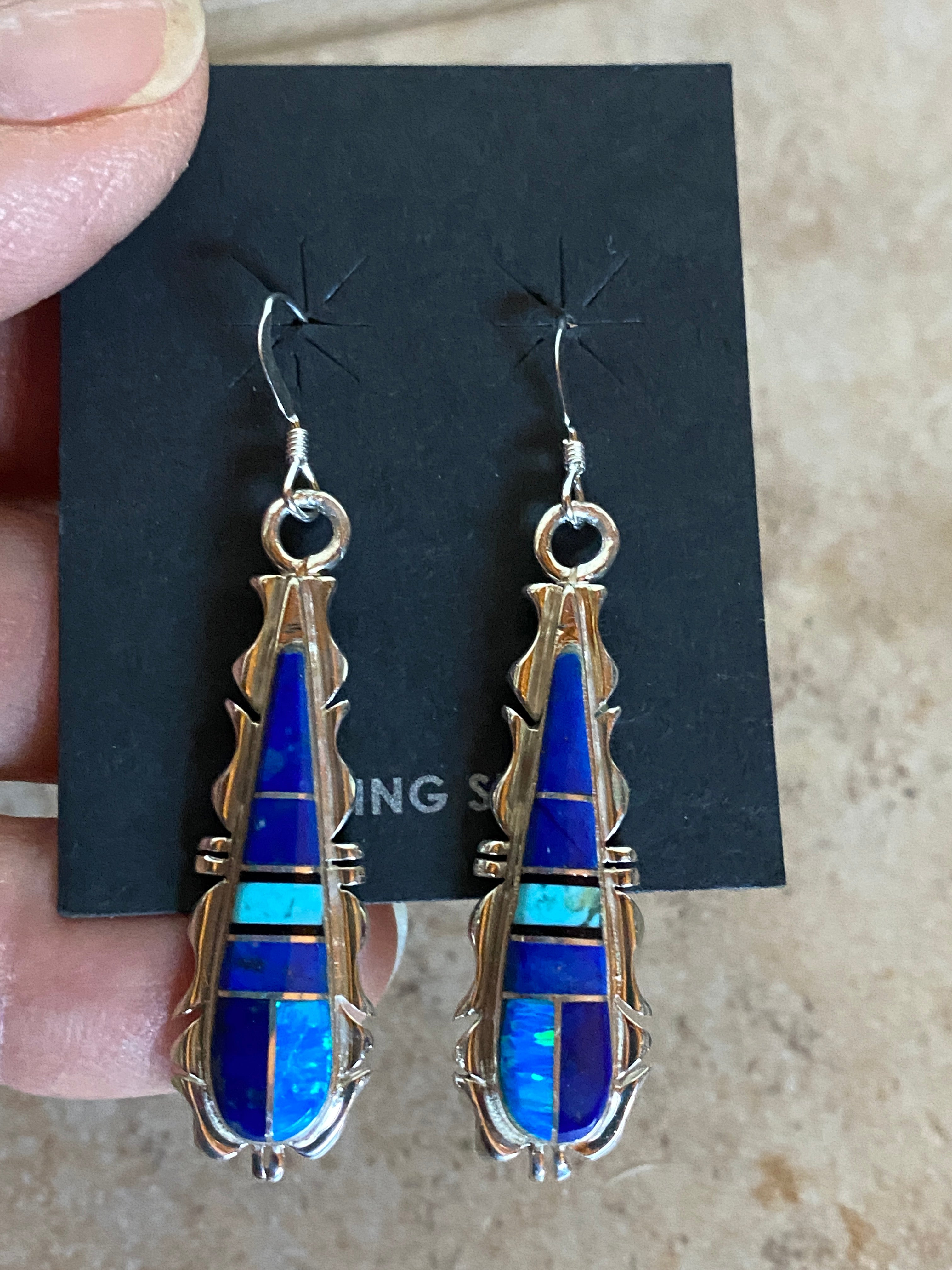 Handcrafted Lapis, Turquoise, Jagged Dangle Earrings