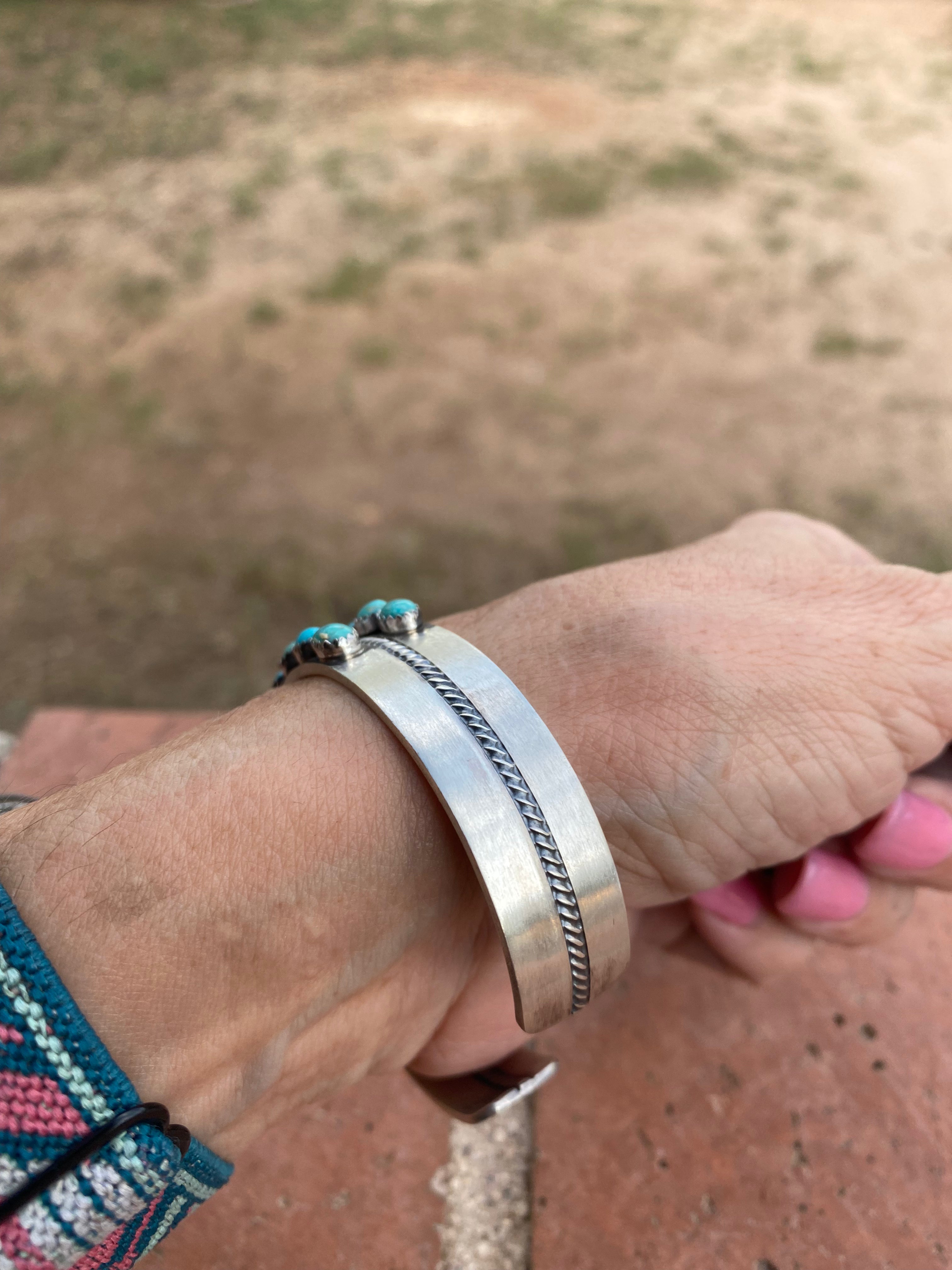 Paul Livingston Sterling Silver Snake Eye Carico Lake Turquoise 2 Row Cuff