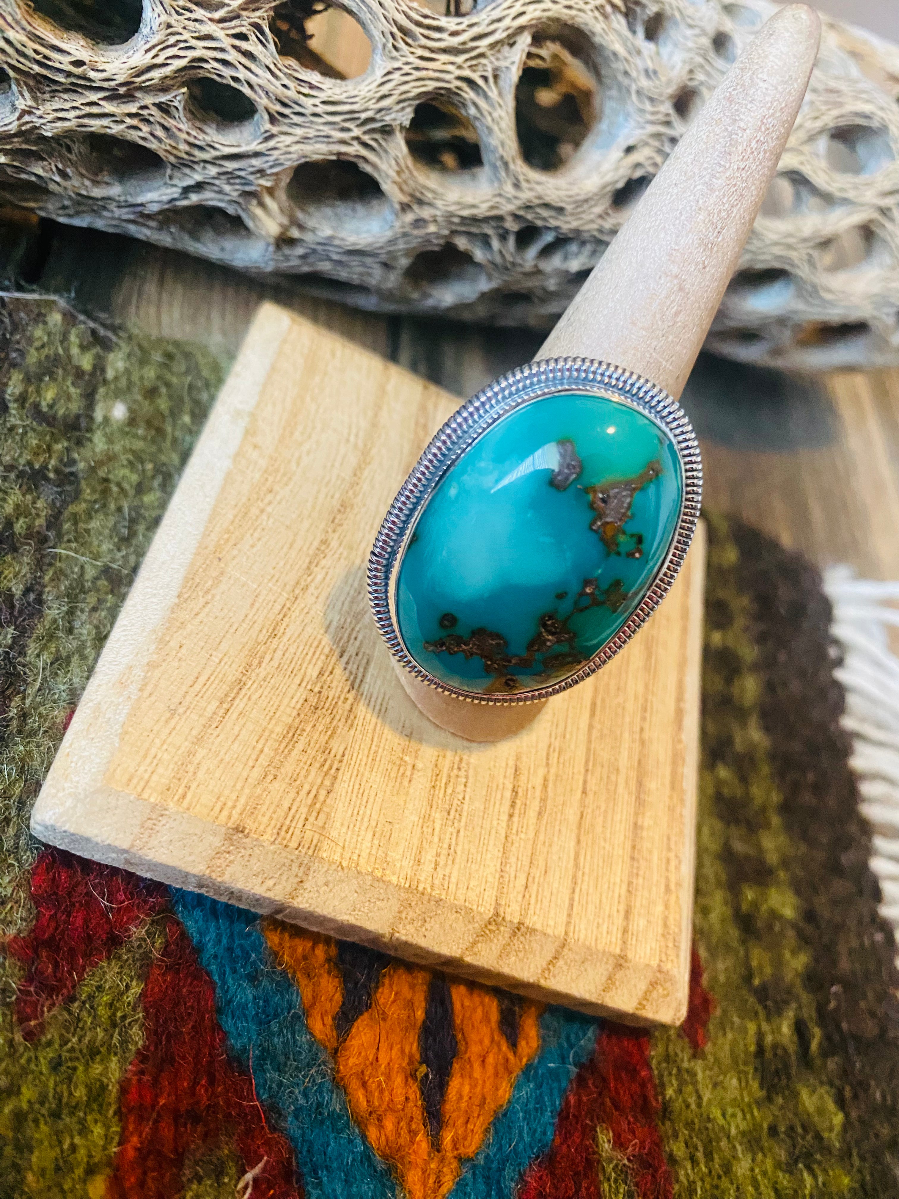 Handcrafted Gold Canyon Turquoise & Sterling Silver Adjustable Ring by Wydell Billie