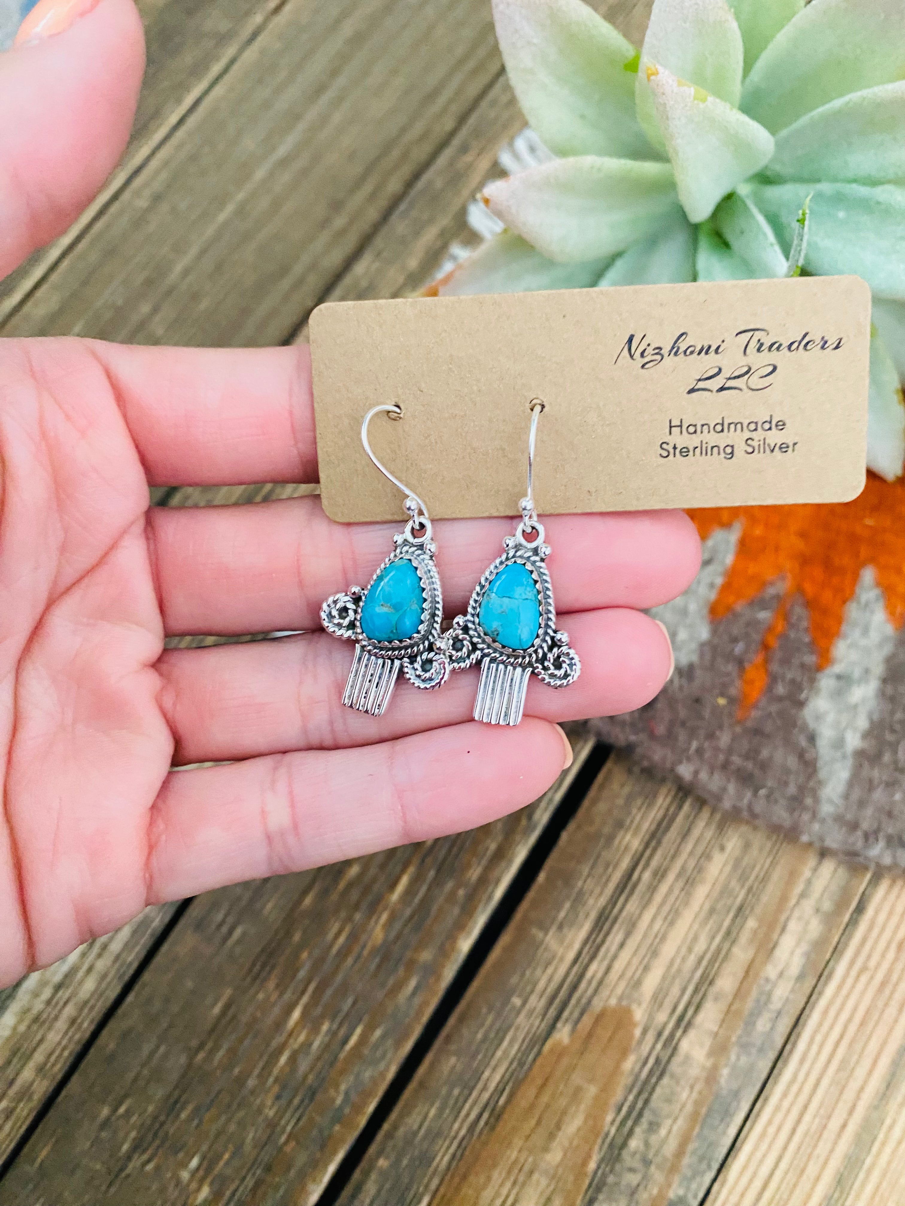 Handmade Turquoise & Sterling Silver Dangle Earrings