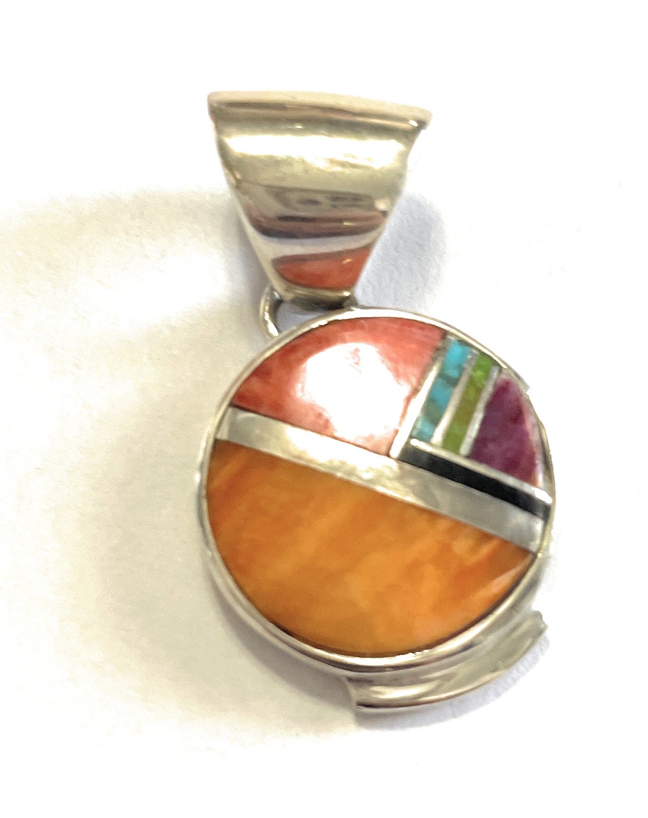 Handcrafted Multi Stone Inlay & Sterling Silver Pendant