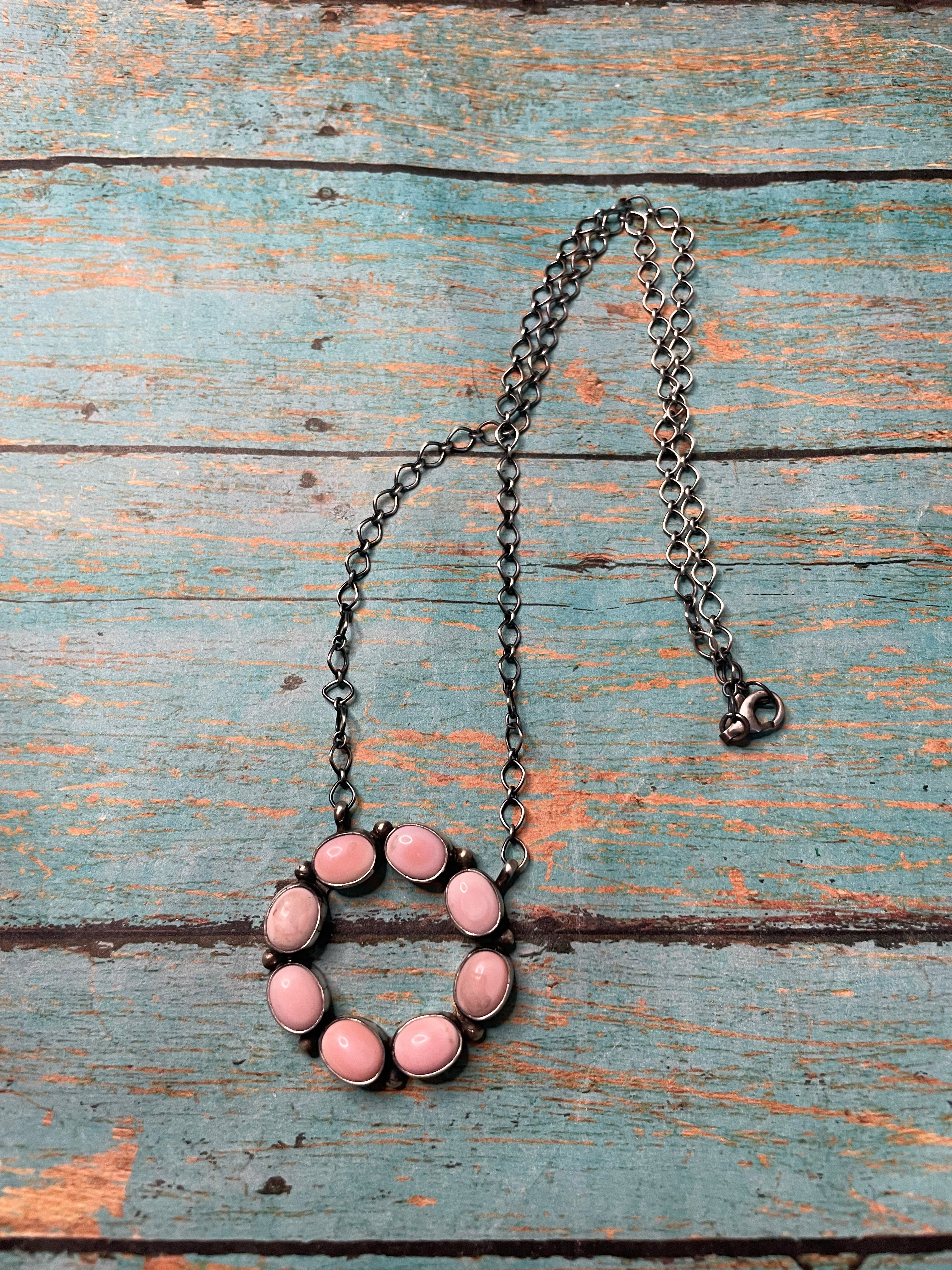 Handcrafted Queen Pink Conch Shell And Sterling Silver Necklace Signed