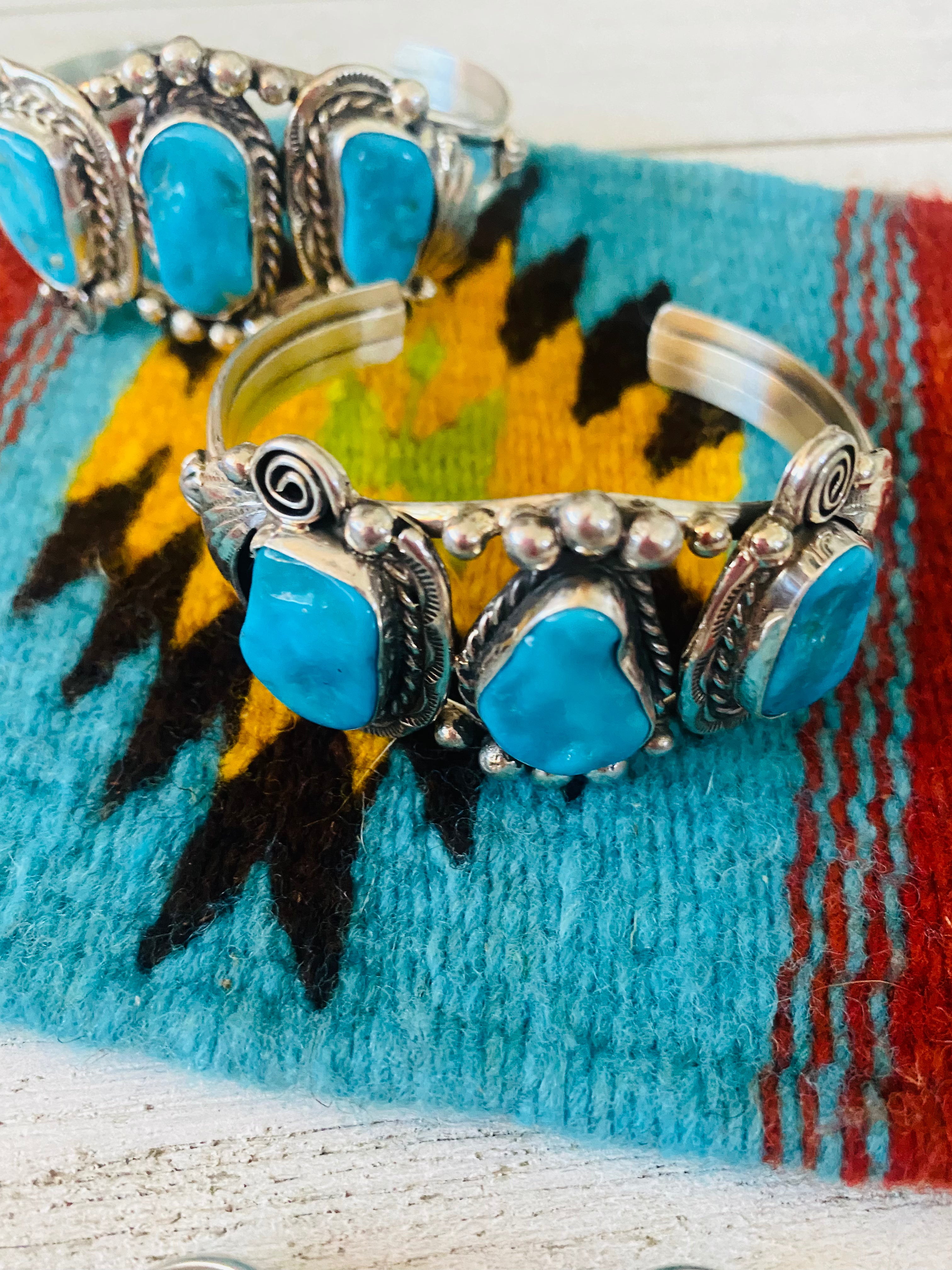 Navajo Kingman Turquoise And Sterling Silver 6 Piece Set